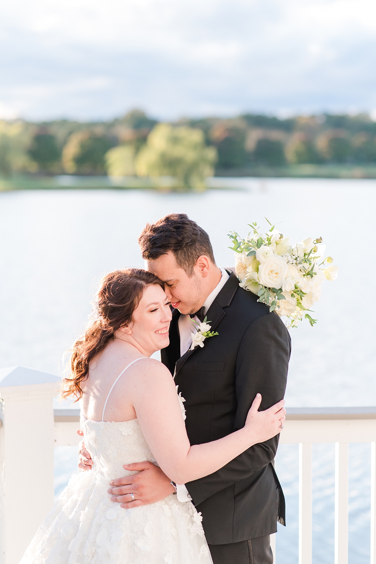 Bride and Groom Lakeside Portraits at Dominion Club Fall Wedding. Wedding Photography by Richmond Wedding Photographer Kailey Brianne Photography.