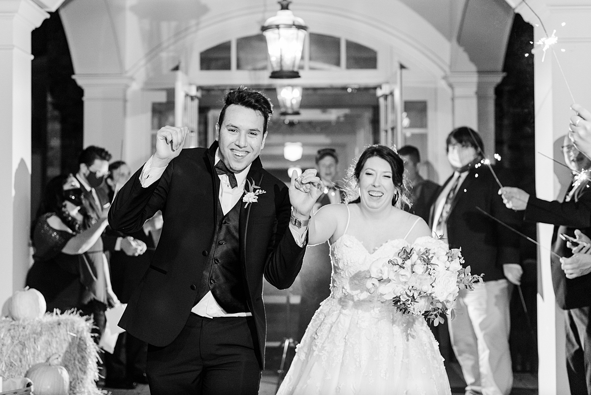 Sparkler Exit at Dominion Club Fall Wedding Reception. Wedding Photography by Virginia Wedding Photographer Kailey Brianne Photography.