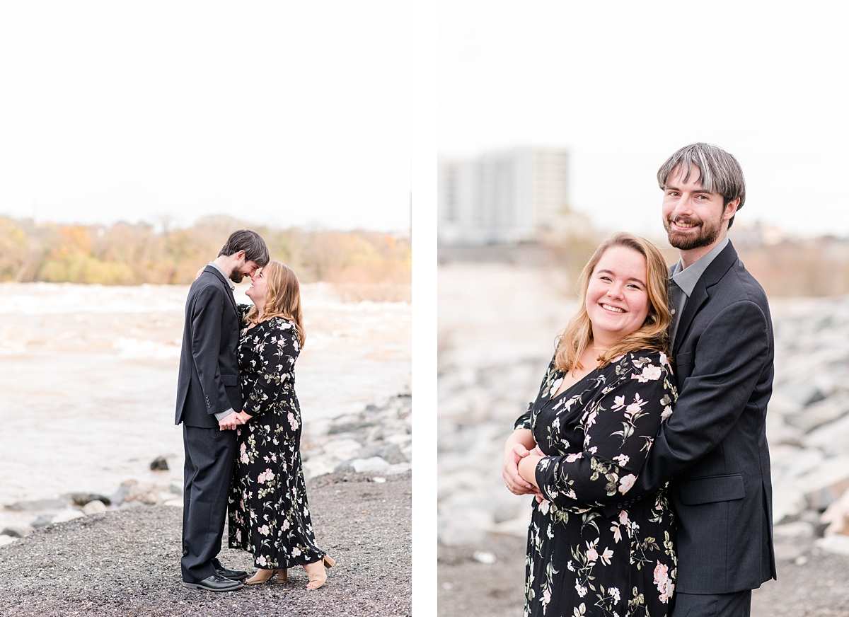 Downtown Richmond James River Fall Engagement Session at the Manchester Climbing Wall Access. Engagement Photography by Richmond Wedding Photographer Kailey Brianne Photographer. 