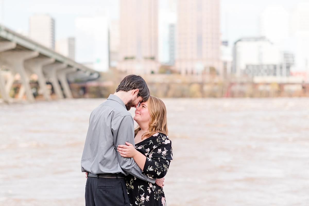 Downtown Richmond James River Fall Engagement Session at the Manchester Climbing Wall Access. Engagement Photography by Richmond Wedding Photographer Kailey Brianne Photographer. 