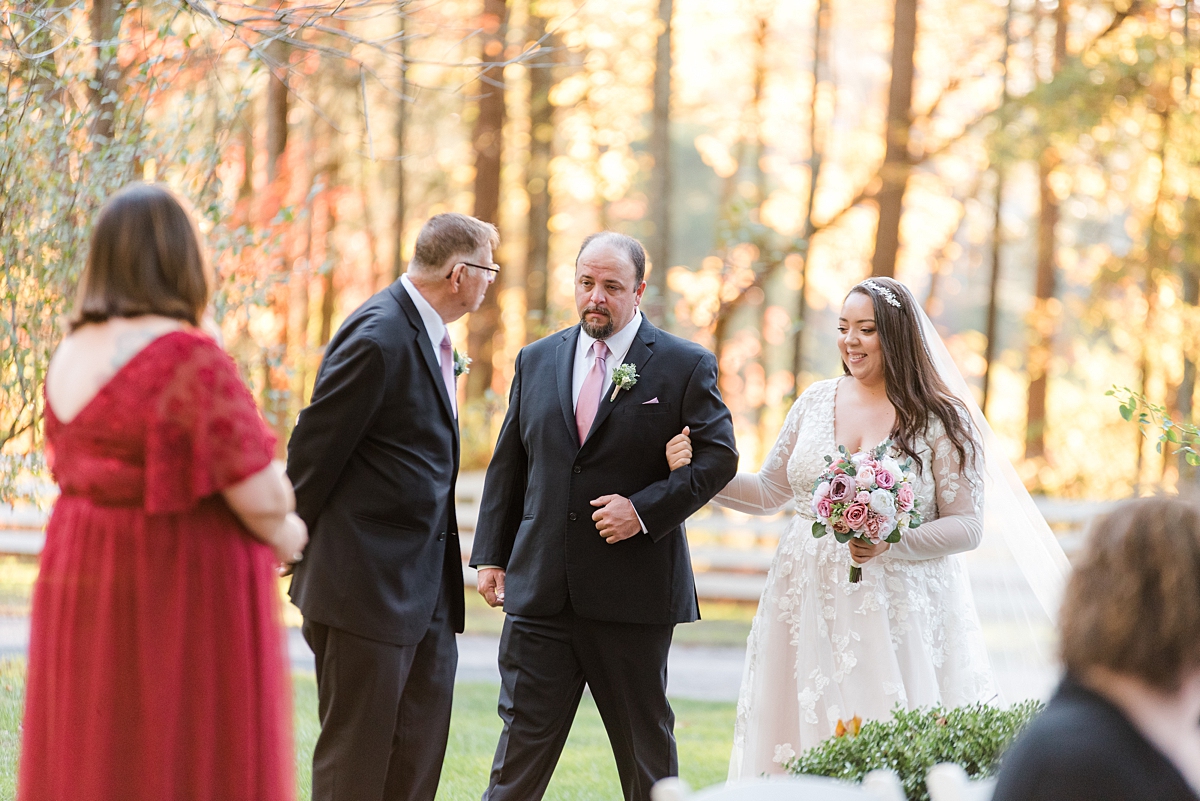 Bride Walking Down the Aisle During Ceremony at Virginia Cliffe Inn Wedding. Wedding Photography by Richmond Wedding Photographer Kailey Brianne Photography.