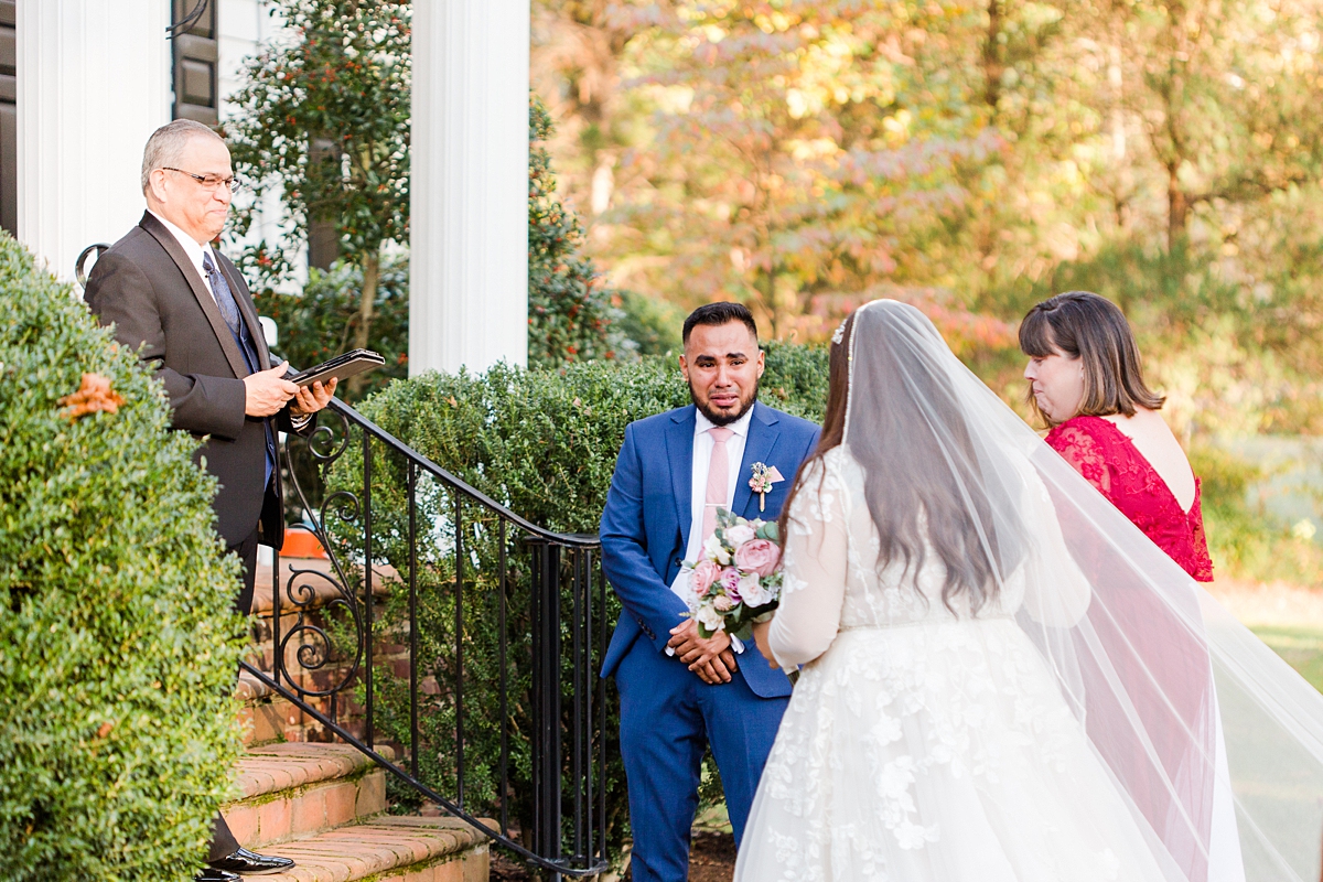 Groom's Reaction To Bride During Ceremony at Virginia Cliffe Inn  Wedding. Wedding Photography by Richmond Wedding Photographer Kailey Brianne Photography.