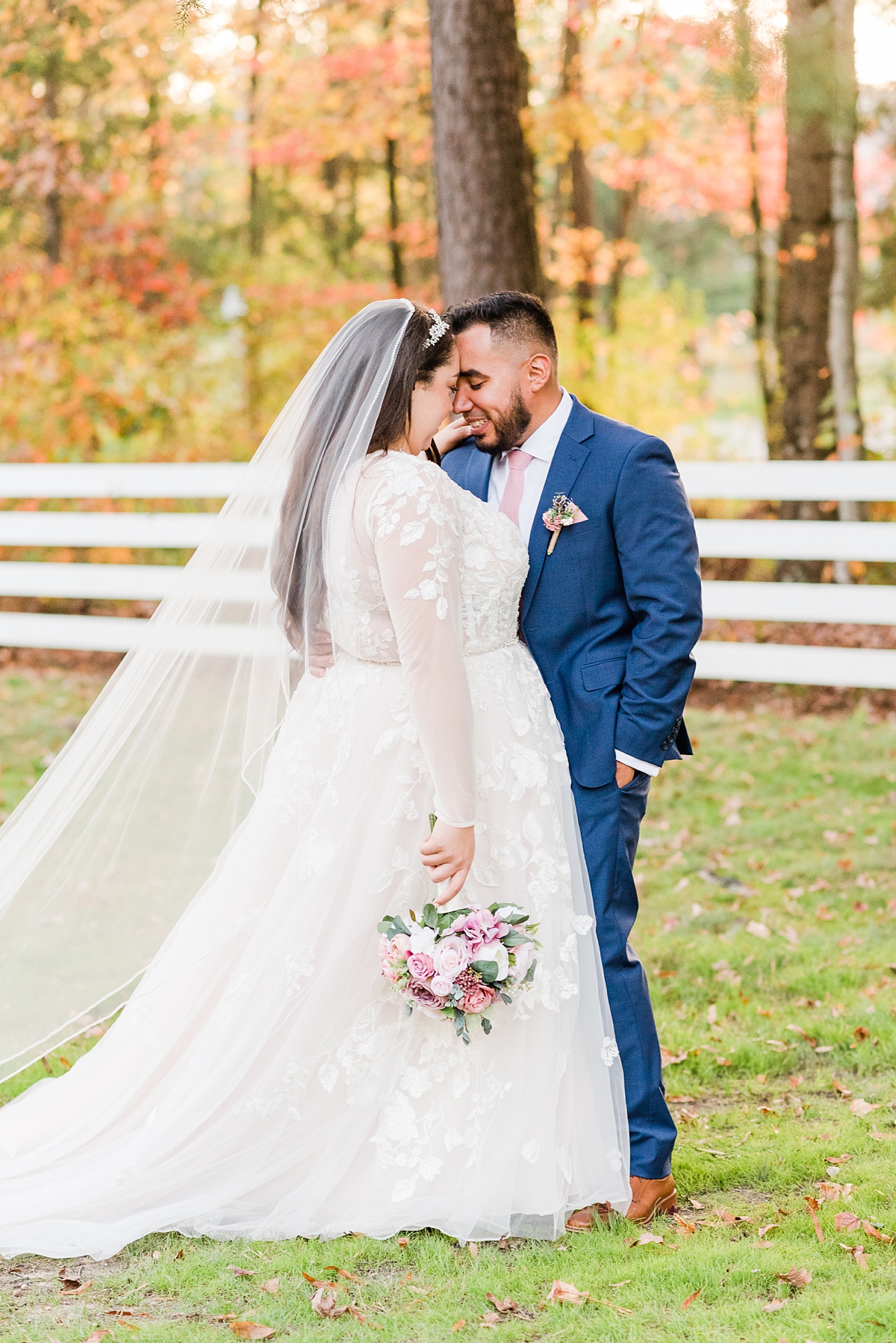 Bride and Groom Portraits with Veil at Virginia Cliffe Inn Wedding. Wedding Photography by Richmond Wedding Photographer Kailey Brianne Photography.