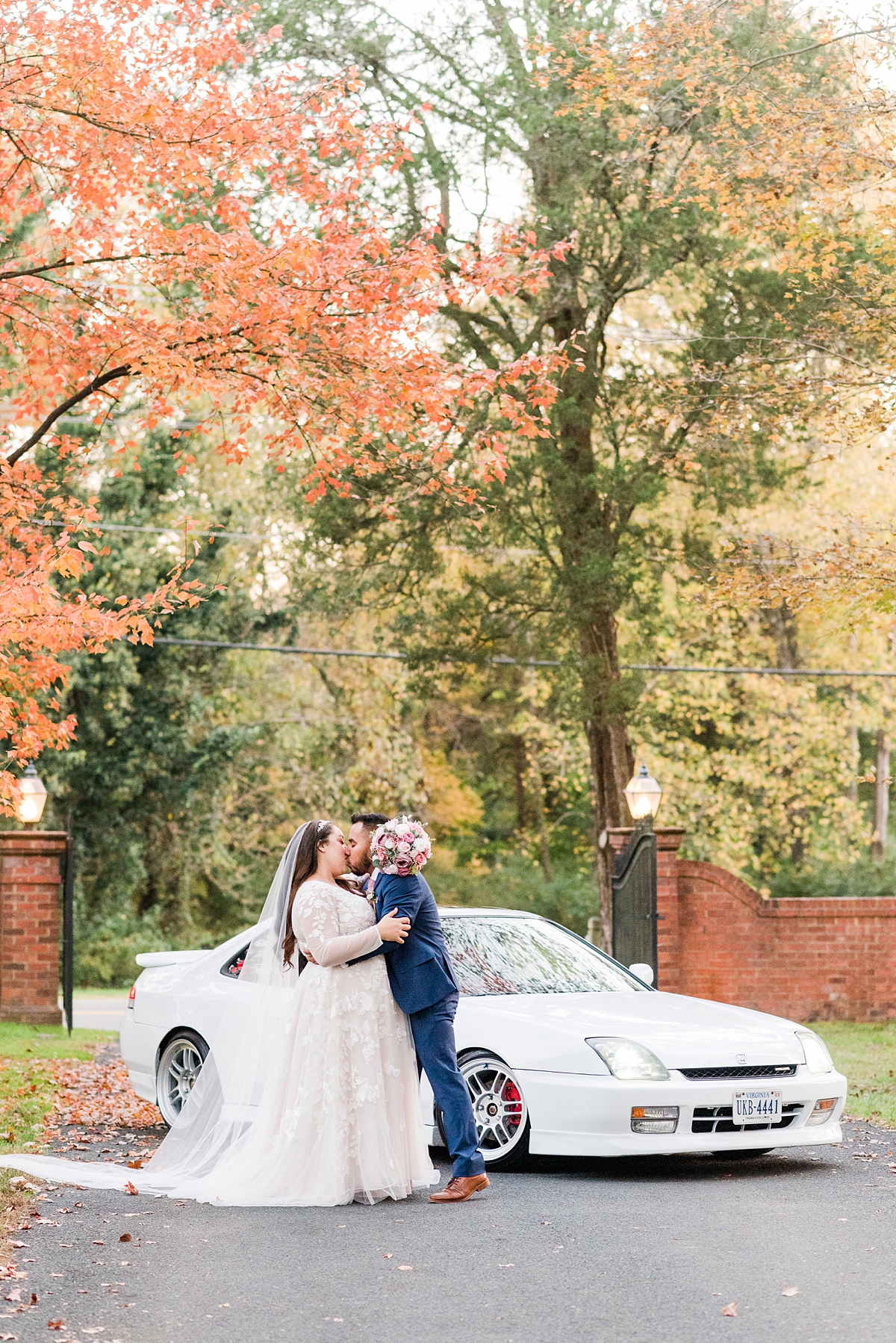 Bride and Groom Portraits with Getaway Car at Virginia Cliffe Inn Wedding. Wedding Photography by Richmond Wedding Photographer Kailey Brianne Photography.
