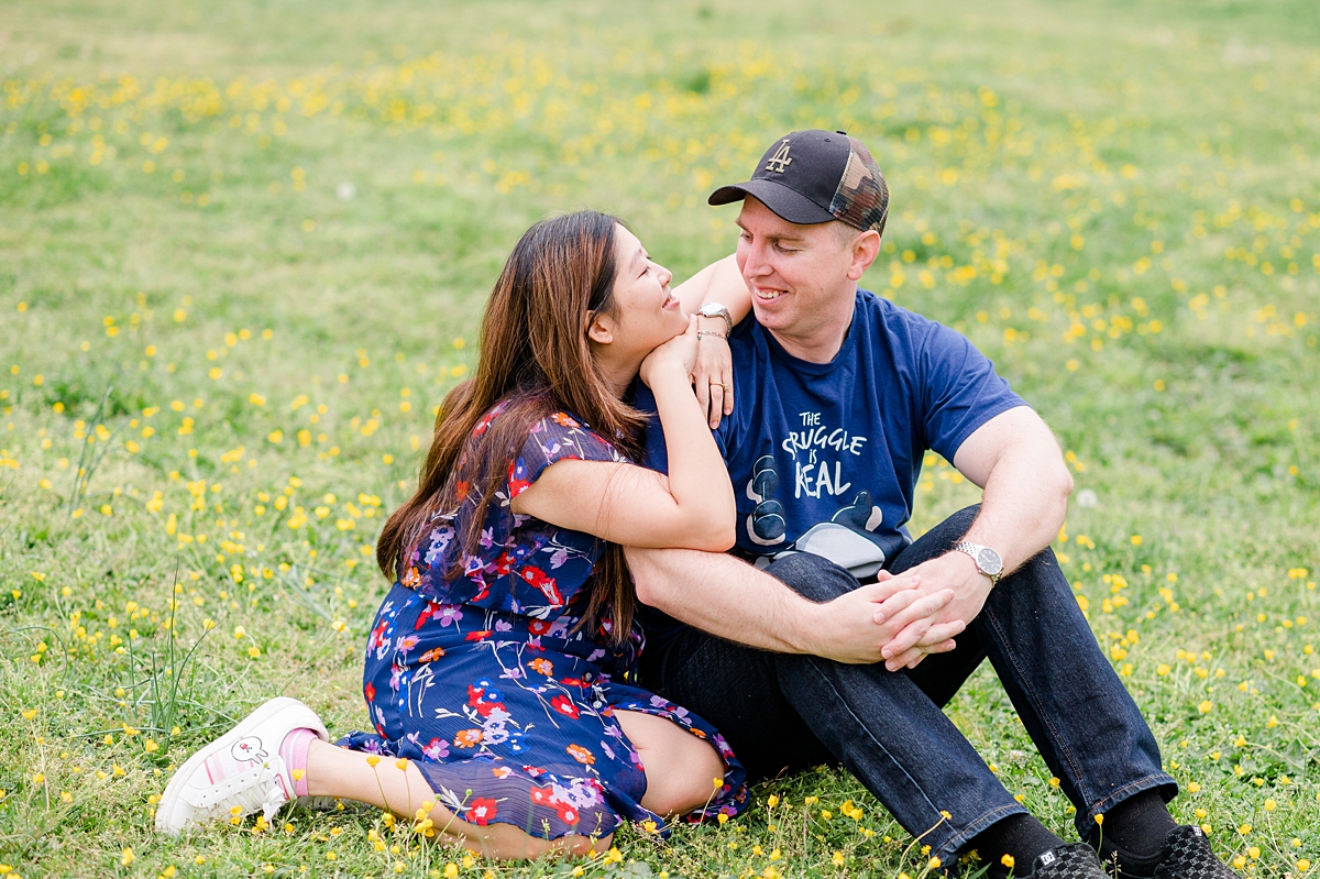 Byrd Park Richmond Spring Engagement Session with buttercups. Photography by Virginia Wedding Photographer Kailey Brianne Photography. 