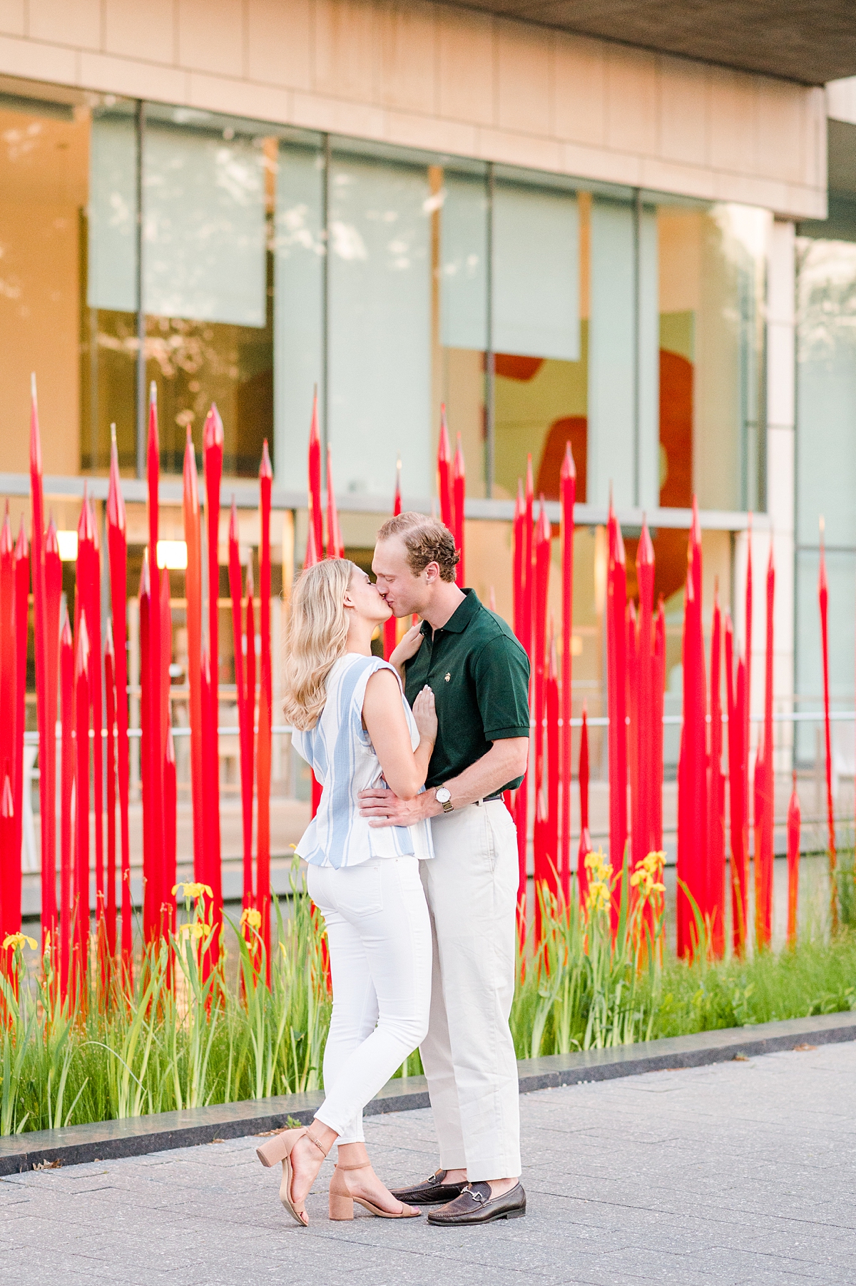 Coordinating engagement outfit during spring engagement session at the VMFA in downtown Richmond. Photography by Richmond wedding photographer Kailey Brianne Photography. 