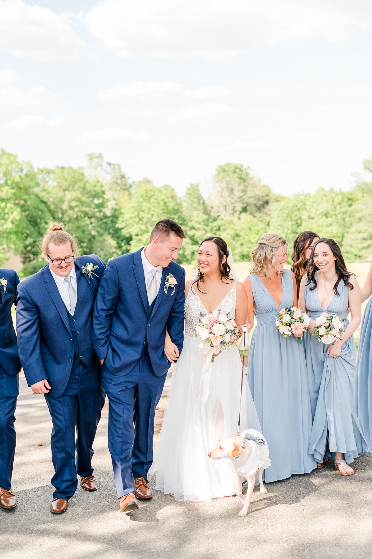 Bridal party portraits with dog flower girl at Hanover Golf Club spring wedding. Photography by Virginia Wedding Photographer Kailey Brianne Photography. 