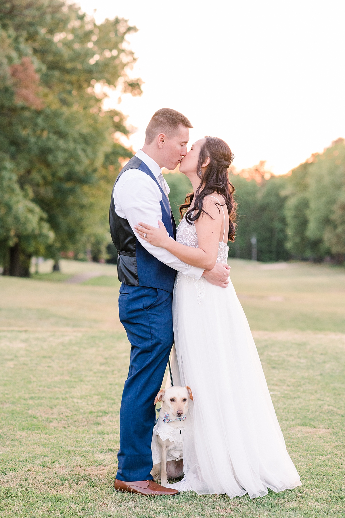 Bride and Groom sunset portraits with dog at Hanover Golf Club wedding. Photography by Richmond Wedding Photographer Kailey Brianne Photography. 