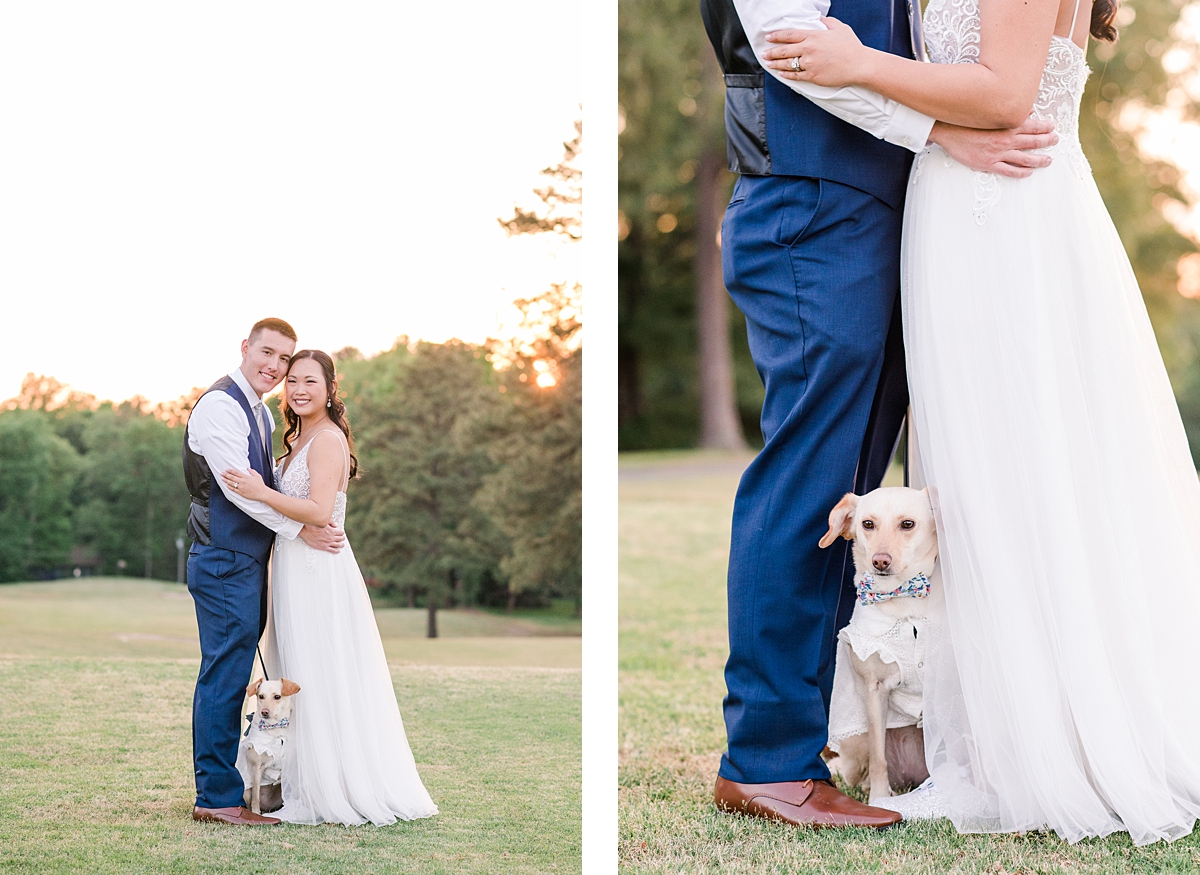 Bride and Groom sunset portraits with dog at Hanover Golf Club wedding. Photography by Richmond Wedding Photographer Kailey Brianne Photography. 
