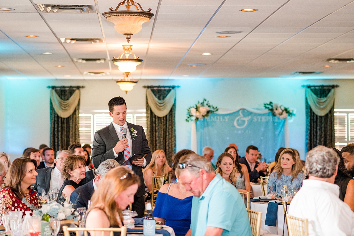 Dinner Blessing during Hanover Golf Club spring wedding reception. Photography by Richmond Wedding Photographer Kailey Brianne Photography. 