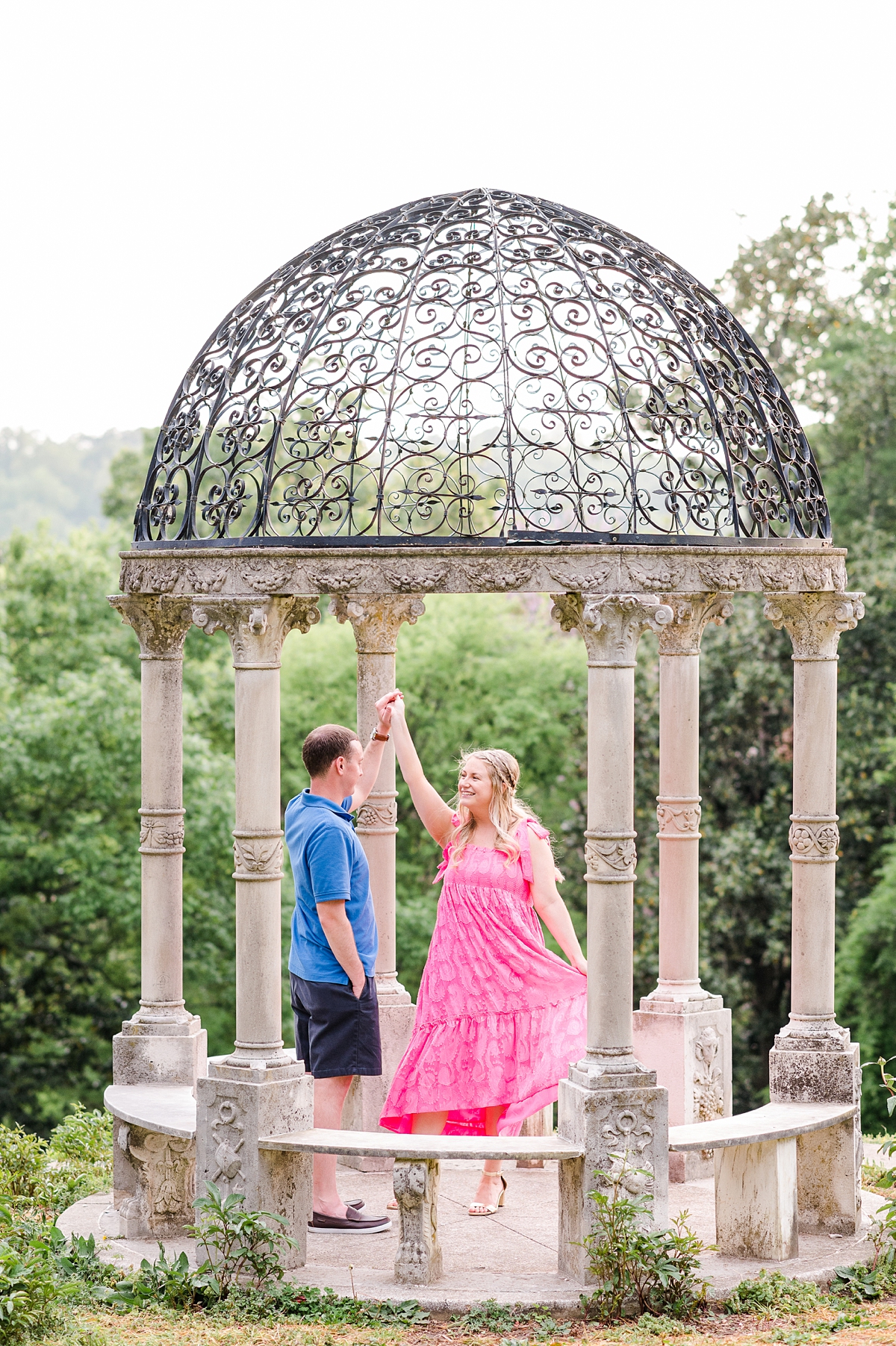 Twirling in Gazebo at Spring Maymont Engagement Session in Richmond, Virginia. Photography by Richmond Wedding Photographer Kailey Brianne Photography. 