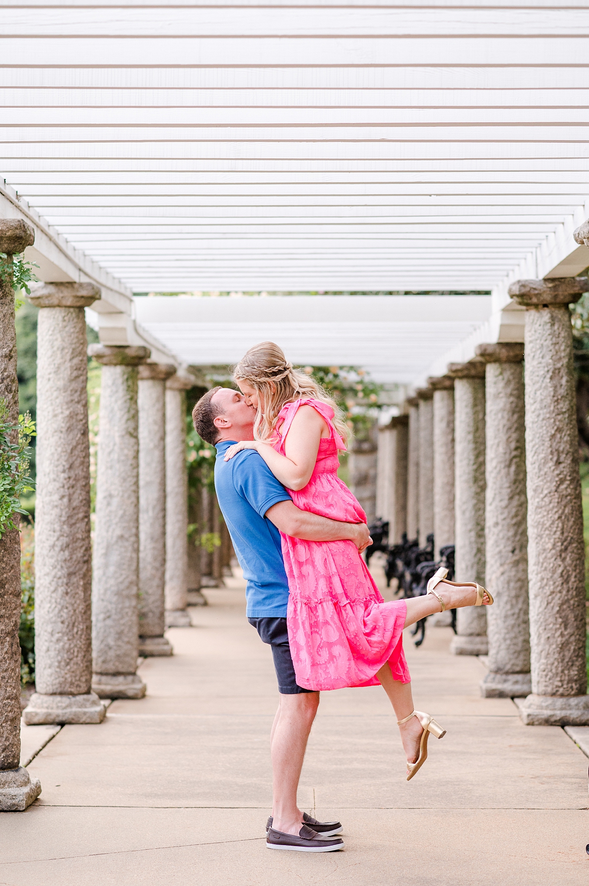 Scissor Kick Kiss During Spring Maymont Engagement Session in Richmond, Virginia. Photography by Richmond Wedding Photographer Kailey Brianne Photography. 