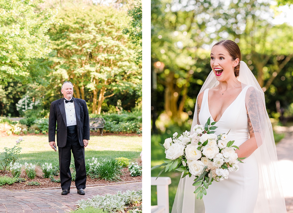 Daddy Daughter First Look Portraits at Spring Lewis Ginter Botanical Garden Wedding. Wedding Photography by Charlottesville Wedding Photographer Kailey Brianne Photography. 