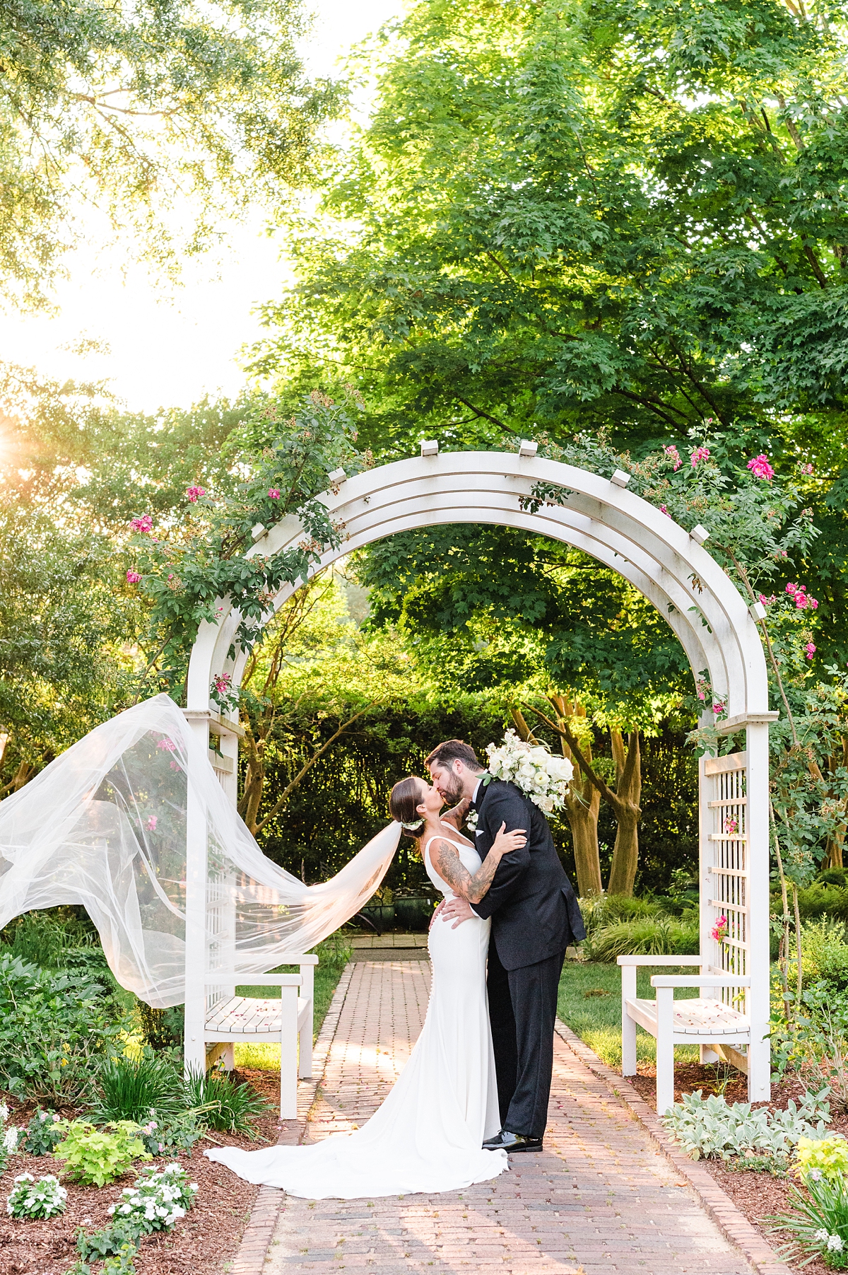 Bride and Groom Portraits with Veil at Spring Richmond Wedding. Virginia Wedding Photographer Kailey Brianne Photography. 