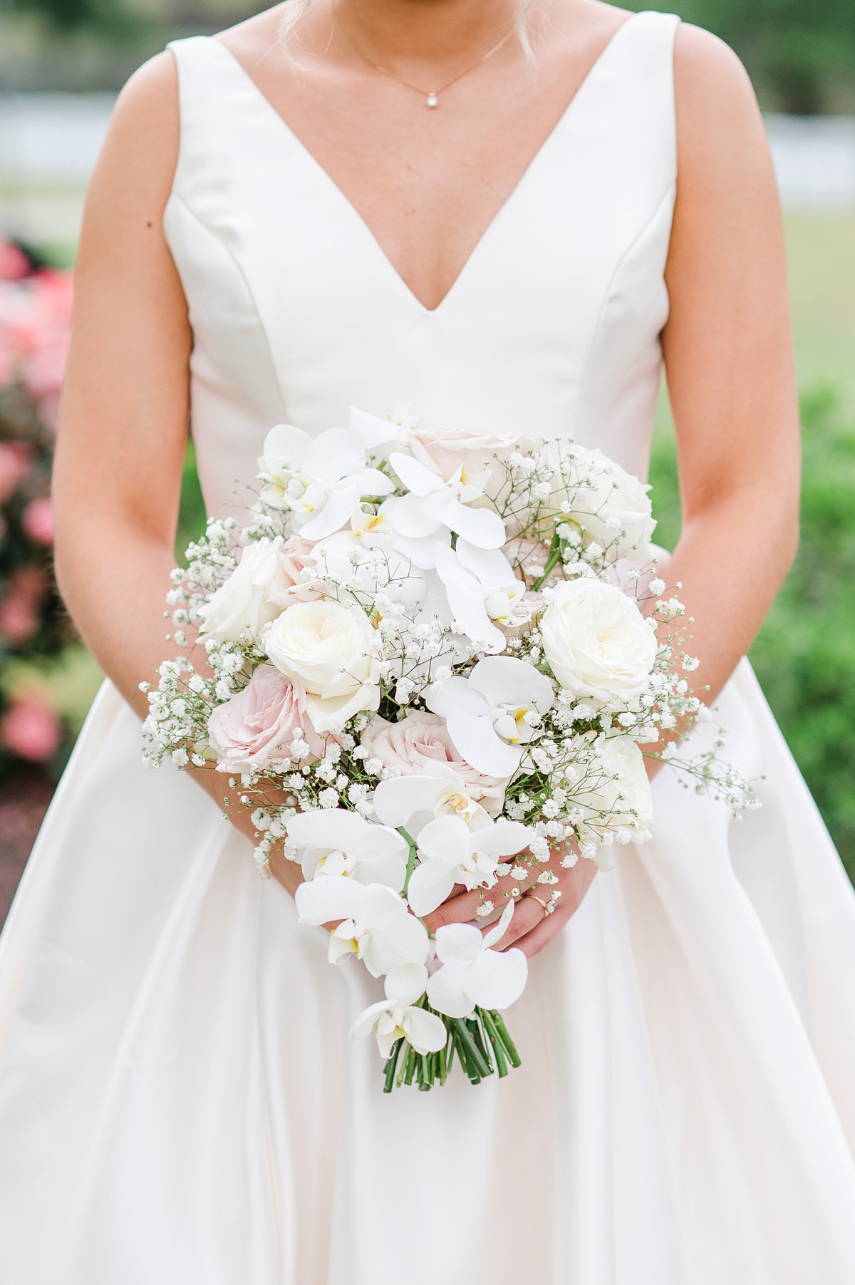 Bridal Bouquet by Richmond Florist Vogue Flowers at Spring Oakdale Wedding. Richmond Wedding Photographer Kailey Brianne Photography. 