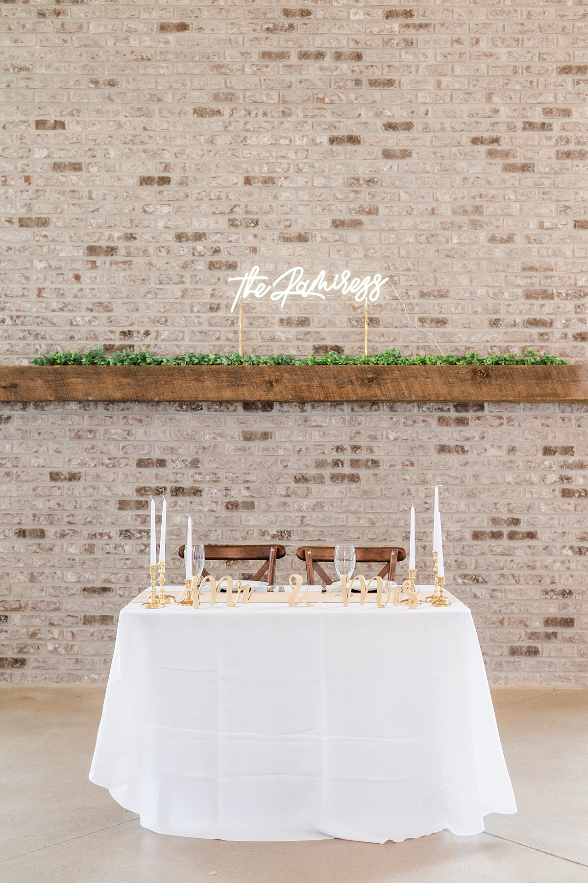 Modern Reception Decor with Neon Sign at Spring Oakdale RVA Wedding Reception. Wedding Photography by Virginia Wedding Photographer Kailey Brianne Photography. 