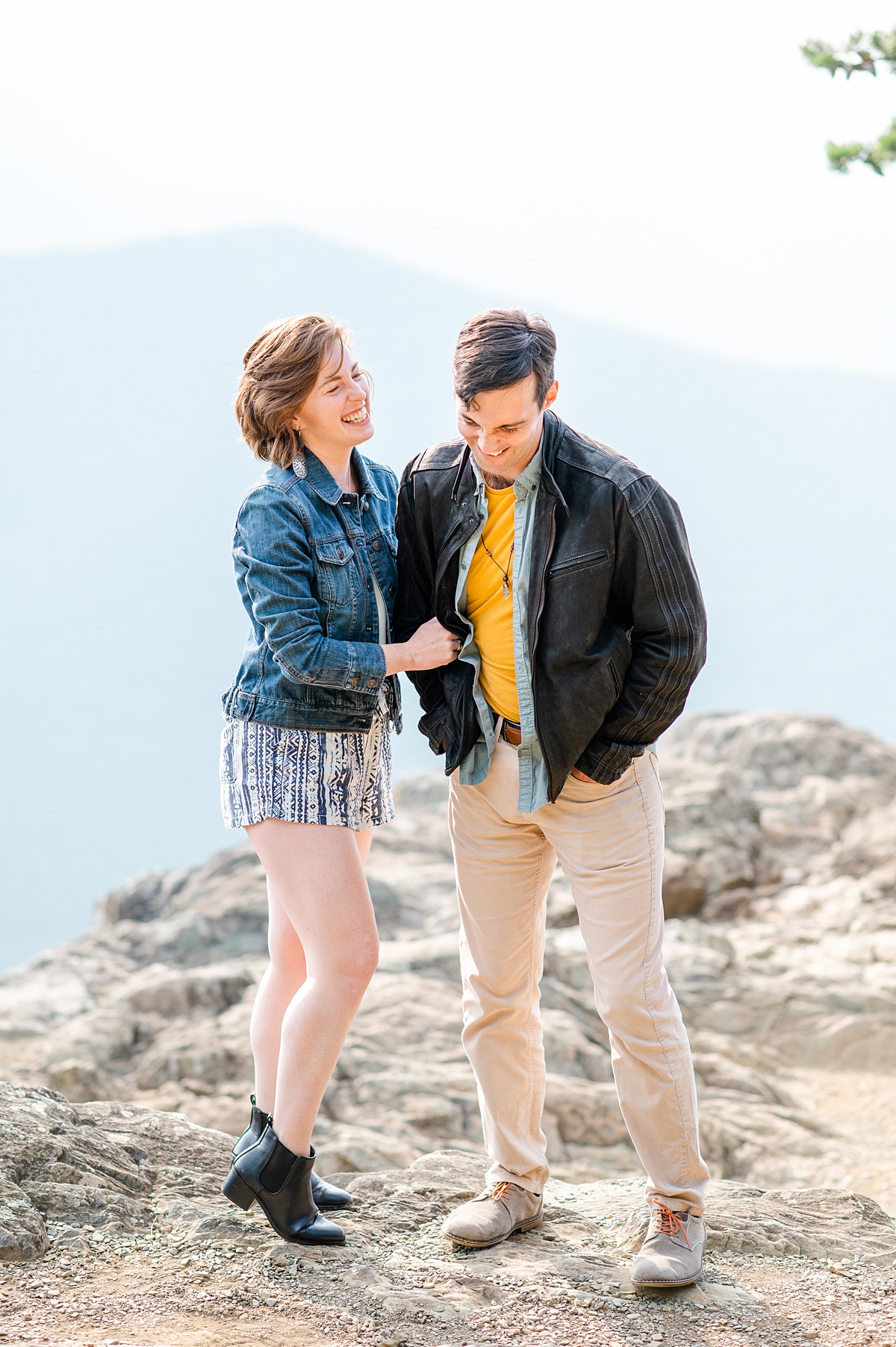 A Fun Raven's Roost Overlook Engagement Session with Mountain Views and Hiking Style Outfits. 