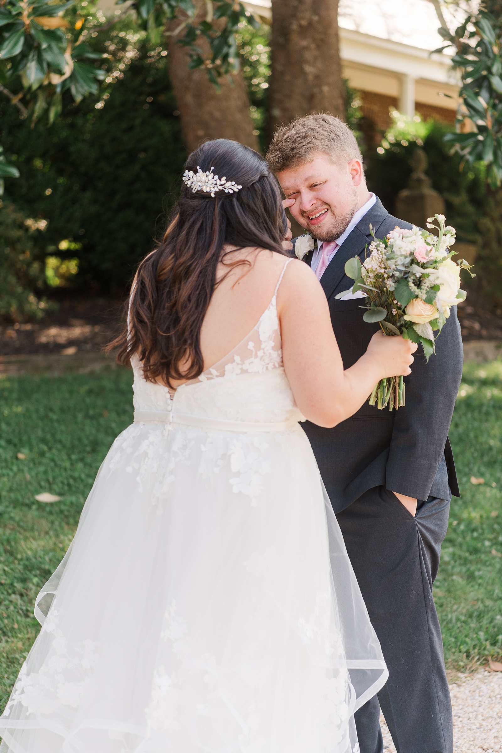 Emotional Bride and Groom First Look Portraits at Cumberland Estate Wedding. Photography by Richmond Wedding Photographer Kailey Brianne Photography. 