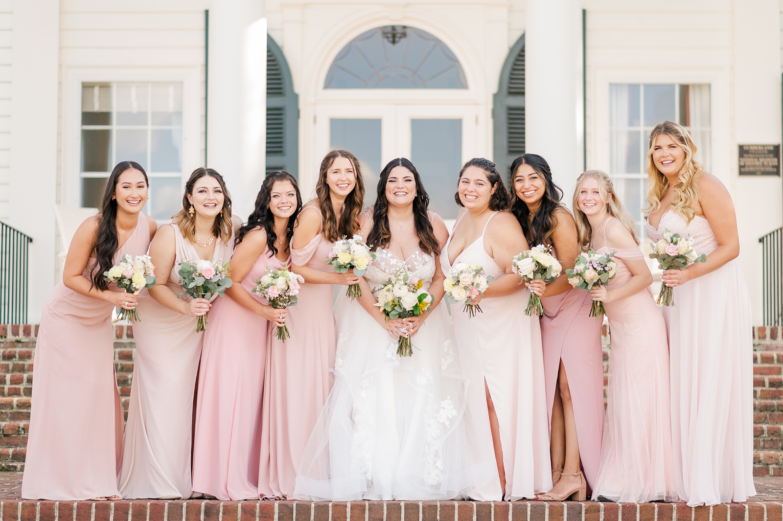 Bride and Bridesmaid Portraits at a Cumberland Estate Wedding with Pink Bridesmaid Dresses. Photography by New Kent Wedding Photographer Kailey Brianne Photography. 