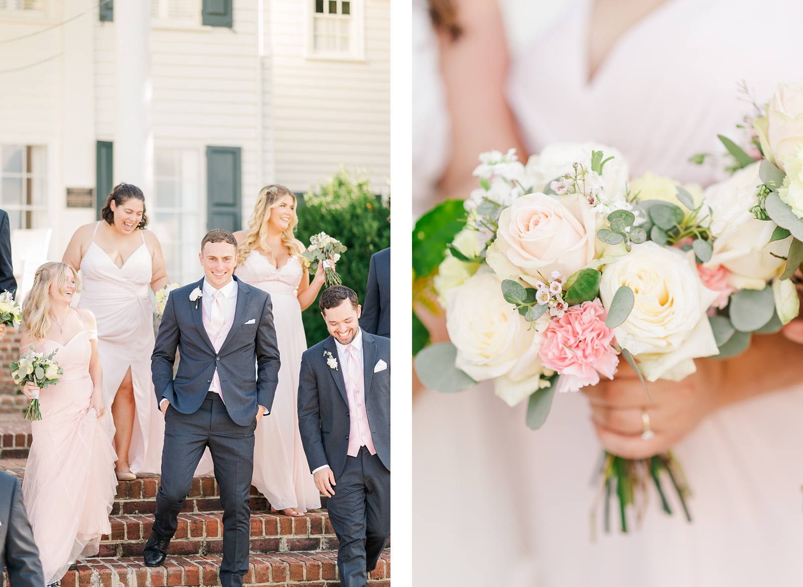 Pink Bridesmaid Dresses and Bouquets Summer Estate Wedding. New Kent Wedding Photographer Kailey Brianne Photography. 
