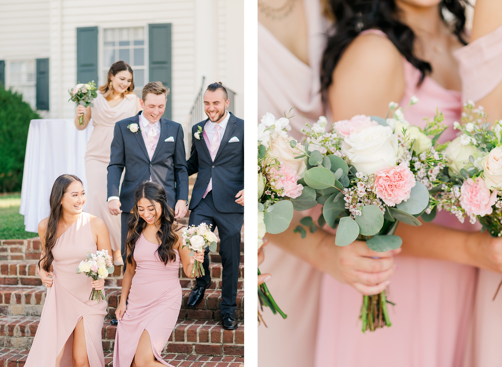 Pink Bridesmaid Dresses and Bouquets Summer Estate Wedding. New Kent Wedding Photographer Kailey Brianne Photography. 