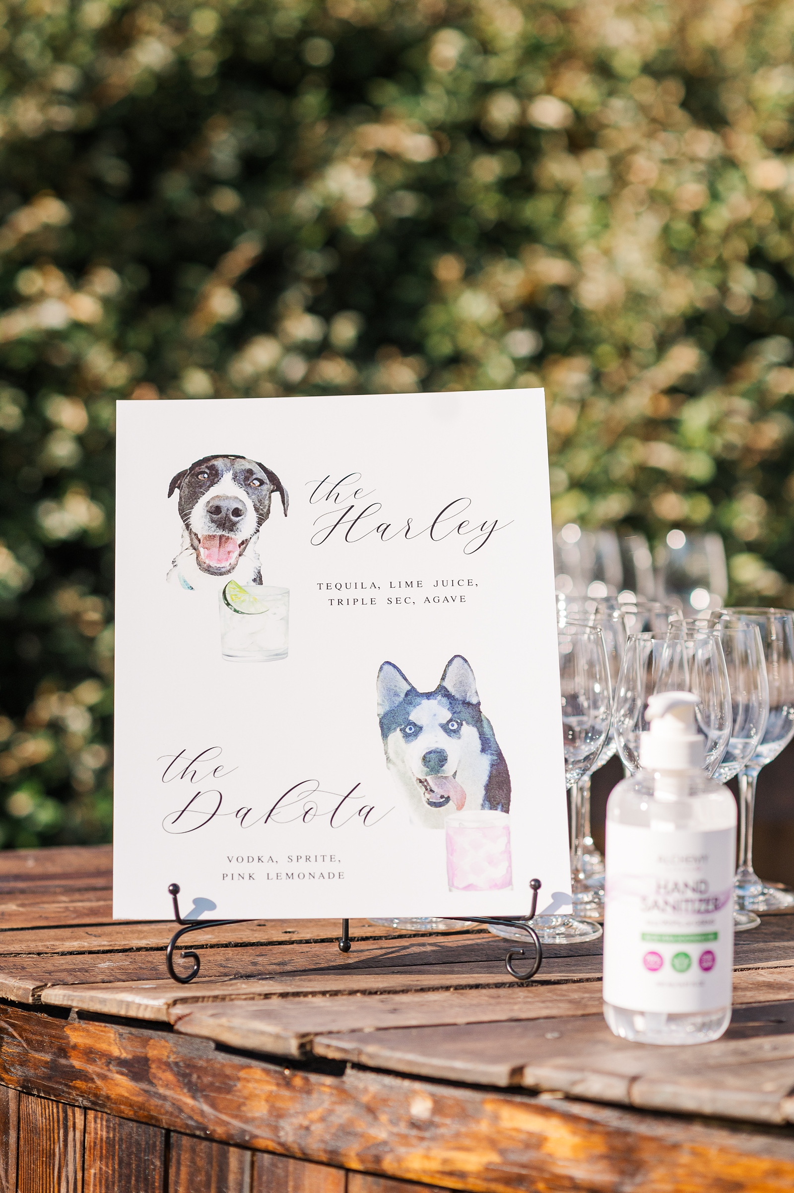 Signature Drinks that are Dog Names for Cumberland Estate Wedding Reception. Photography by New Kent Wedding Photographer Kailey Brianne Photography. 