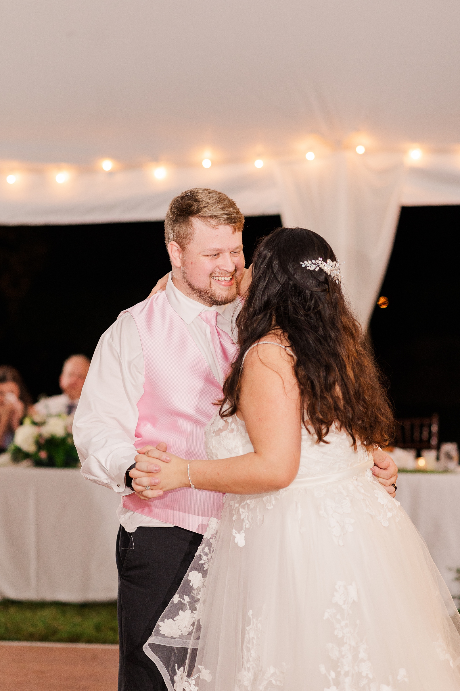 First Dance During Cumberland Estate Wedding Reception. Photography by New Kent Wedding Photographer Kailey Brianne Photography. 