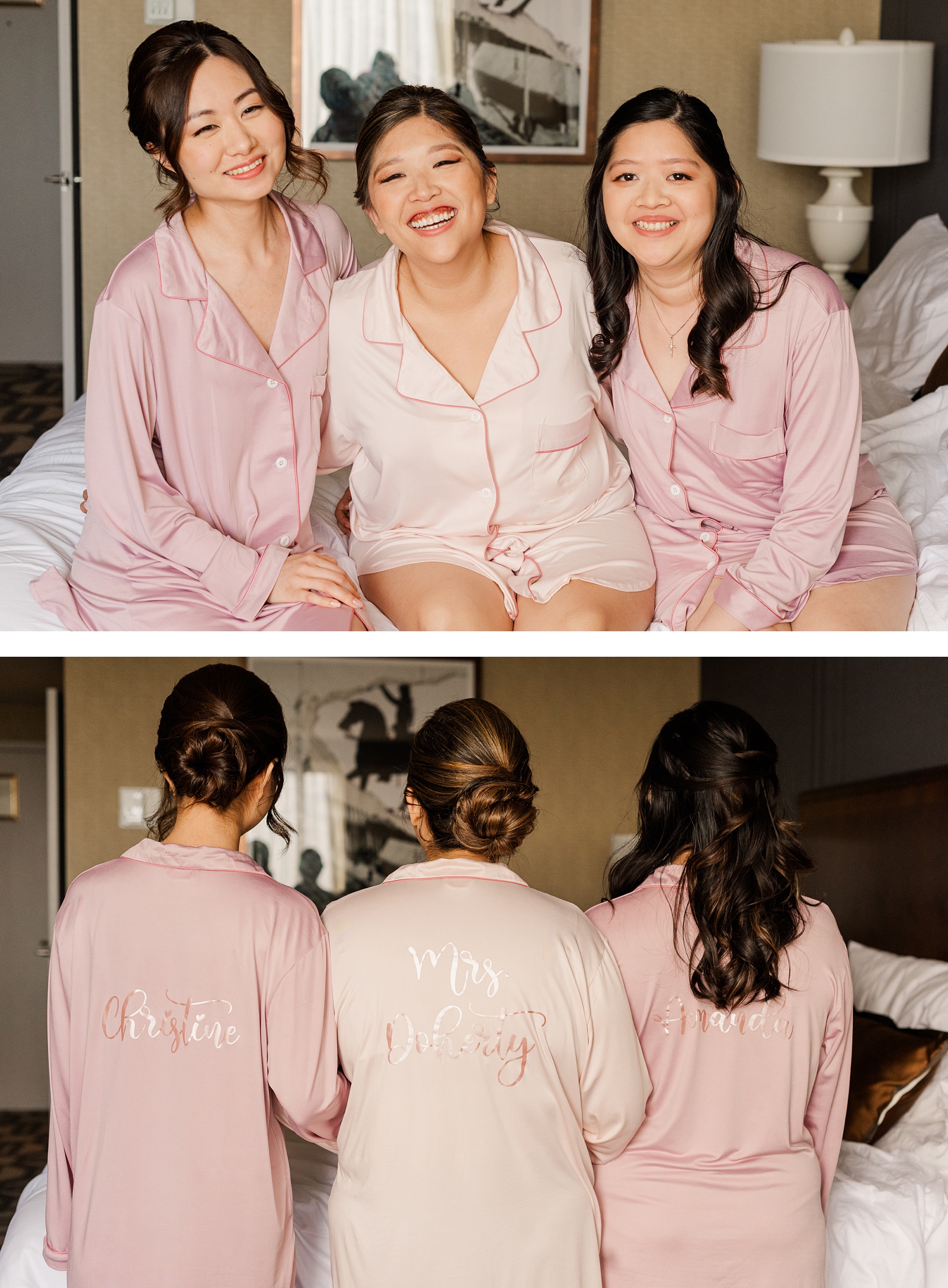Getting Ready Gowns for Bride and Bridesmaids Omni Hotel Wedding. Virginia Intimate Wedding Photographer Kailey Brianne Photography.