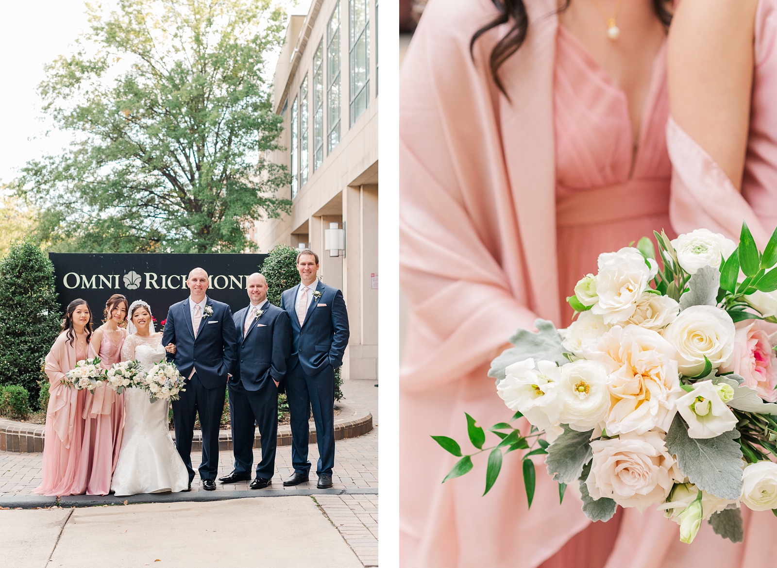Bridal Party with Pink dresses at Omni Hotel Intimate Wedding. Photography by Virginia Wedding Photographer Kailey Brianne Photography. 