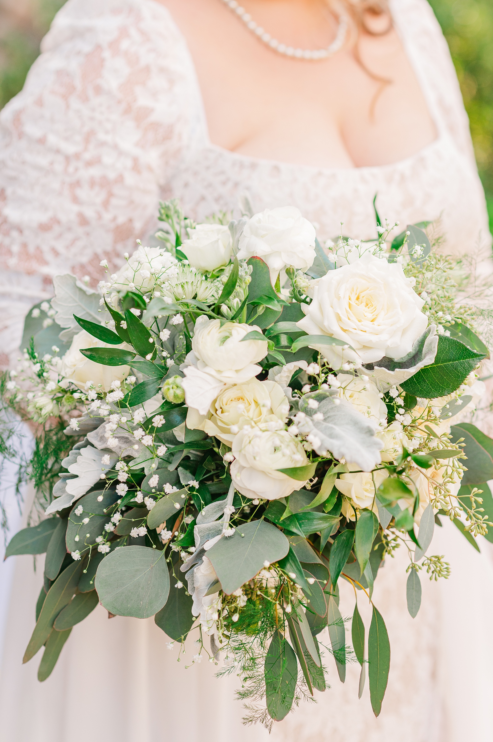 Bridal Portraits with White Bridal Bouquet by Vogue Flowers of Richmond Virginia. Maymont Wedding Photographer Kailey Brianne Photography.