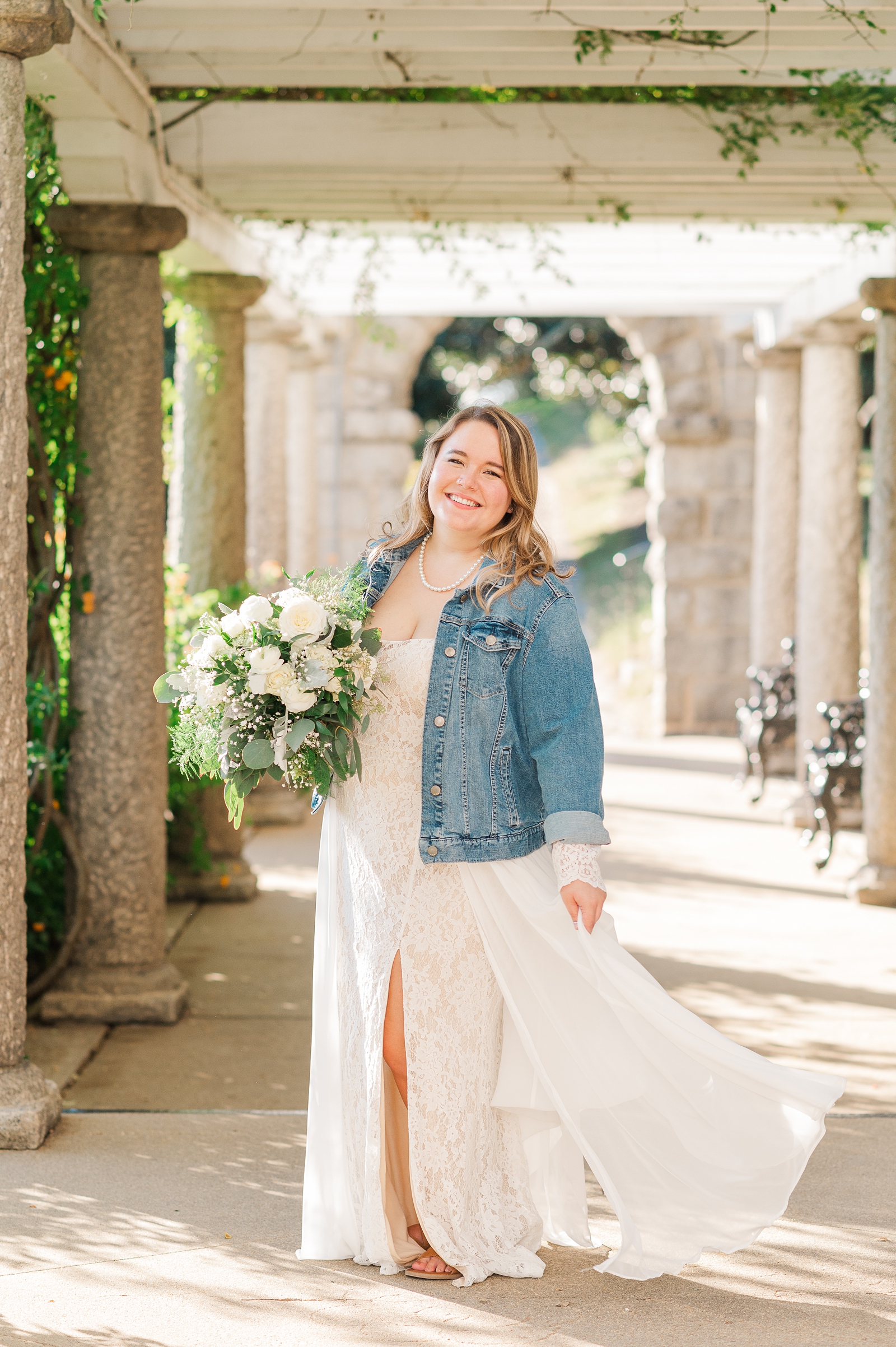 Bridal Portraits with Jean Jacket at Maymont Italian Gardens. Richmond Wedding Photography by Kailey Brianne Photography.