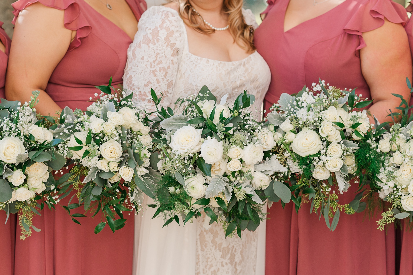 Bridesmaids and Bridal bouquets by Richmond florist Vogue Flowers in Maymont Wedding. Virginia Wedding Photographer Kailey Brianne Photography.