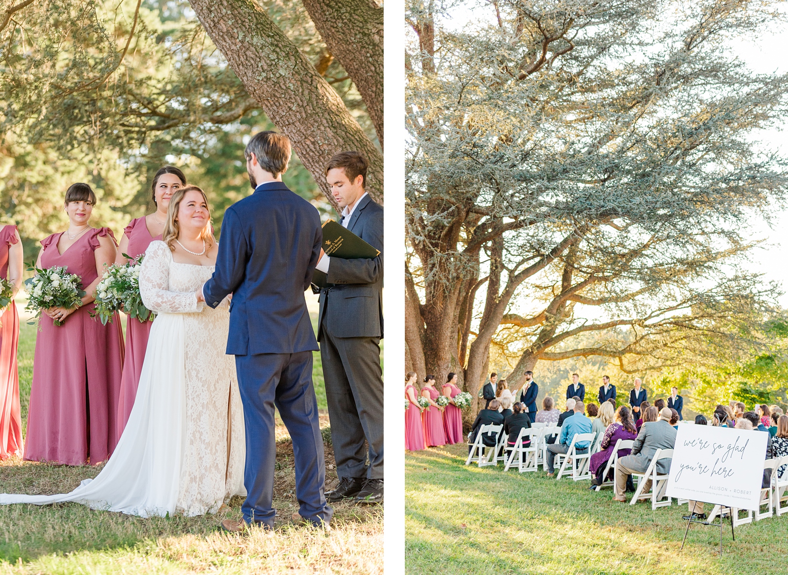 Ceremony under Blue Cedar Atlas Tree at Fall Maymont Wedding. Photography by Virginia Wedding Photographer Kailey Brianne Photography.