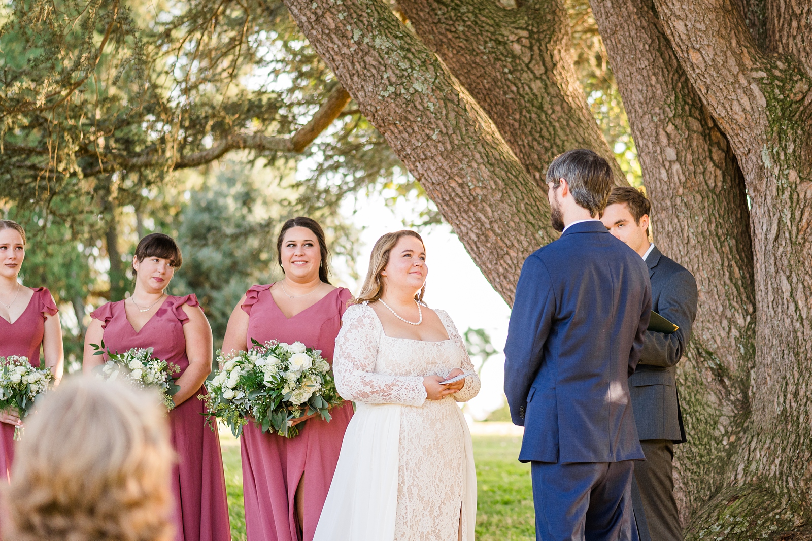 Ceremony under Blue Cedar Atlas Tree at Fall Maymont Wedding. Photography by Virginia Wedding Photographer Kailey Brianne Photography.