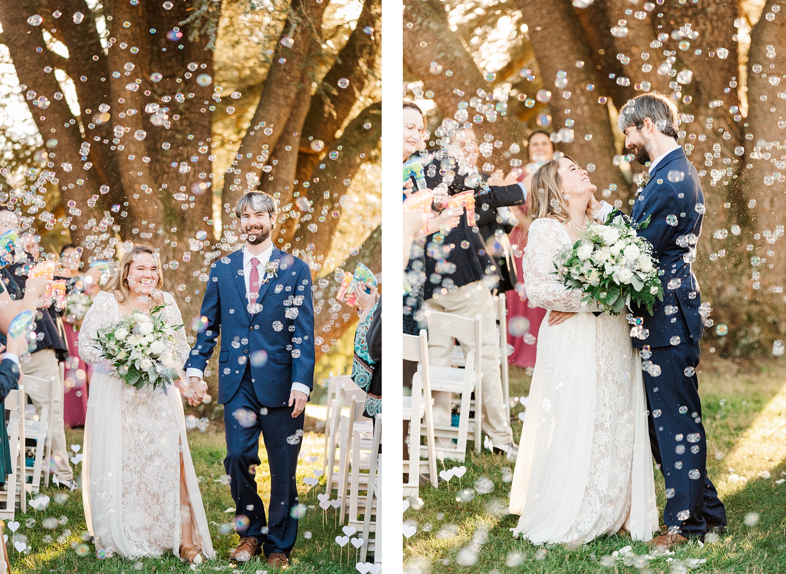 Ceremony Bubble Exit under Blue Cedar Atlas Tree at Fall Maymont Wedding. Photography by Virginia Wedding Photographer Kailey Brianne Photography.