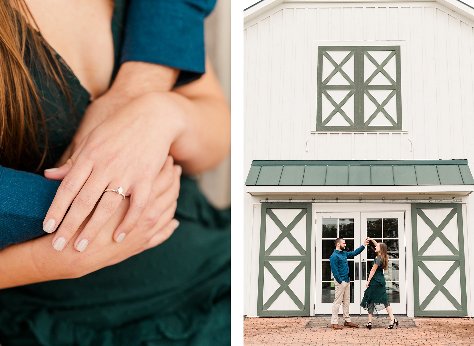 King Family Vineyards Engagement Session with Green Dress. Virginia Wedding Photographer Kailey Brianne Photography 