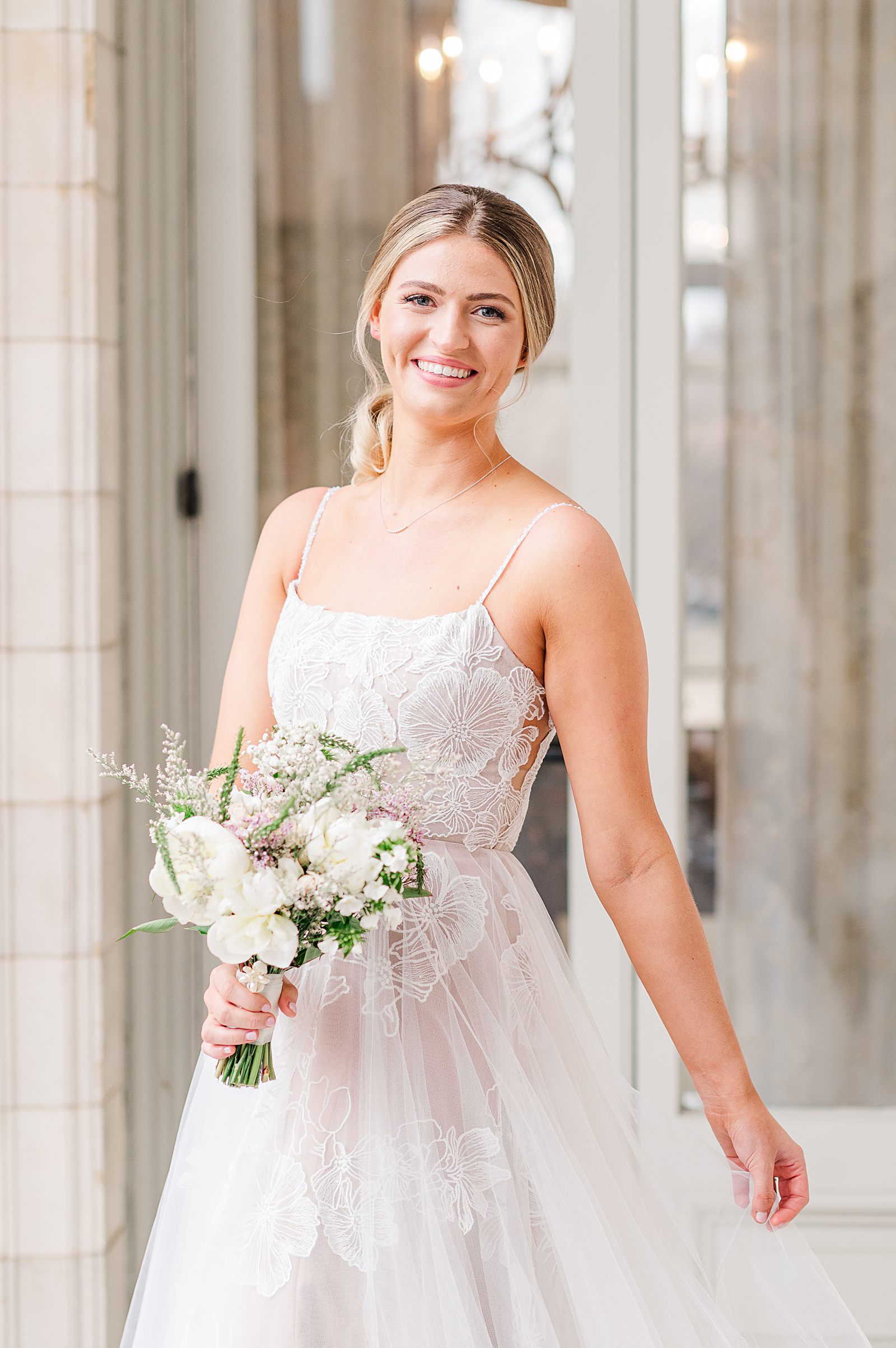 Bridal Portraits with Anthropologie BHLDN Dress at Jefferson Hotel Winter Wedding. Richmond Wedding Photographer Kailey Brianne Photography