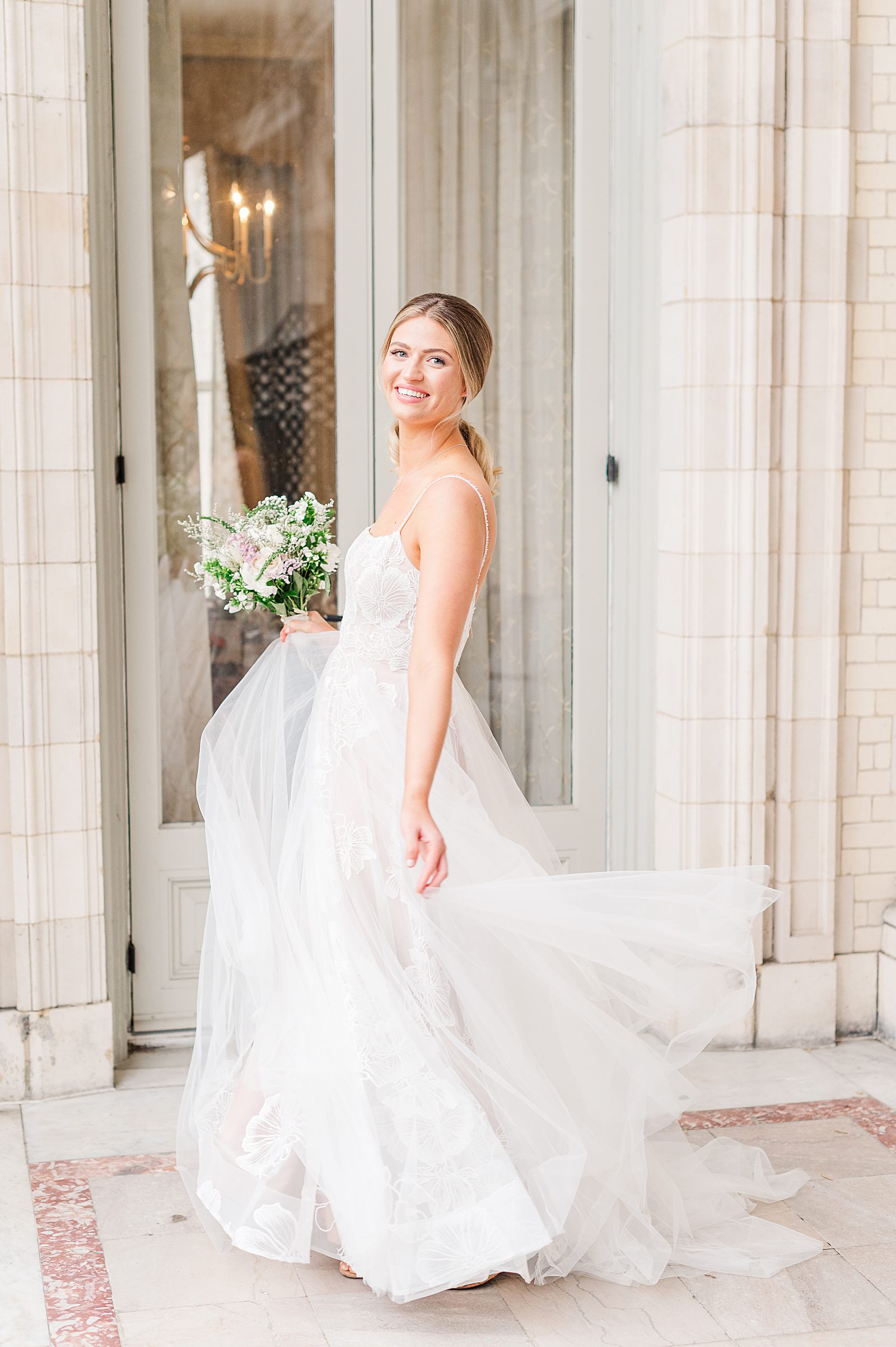 Bridal Portraits with Anthropologie BHLDN Dress at Jefferson Hotel Winter Wedding. Richmond Wedding Photographer Kailey Brianne Photography