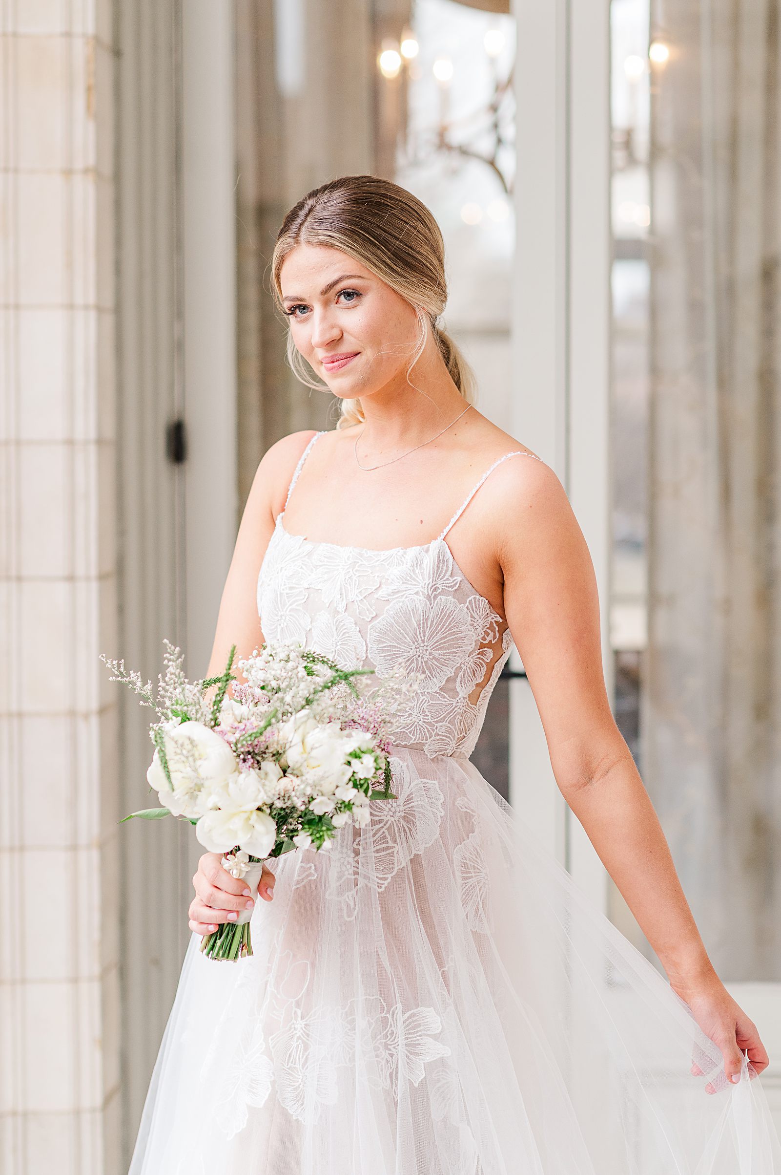 Bridal Portraits with Anthropologie BHLDN Dress at Jefferson Hotel Winter Wedding. Richmond Wedding Photographer Kailey Brianne Photography