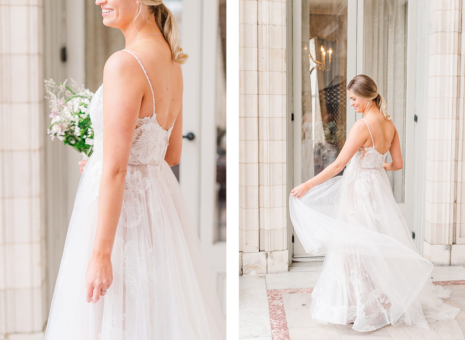 Bridal Portraits with Anthropologie BHLDN Dress at Jefferson Hotel Winter Wedding. Richmond Wedding Photographer Kailey Brianne Photography