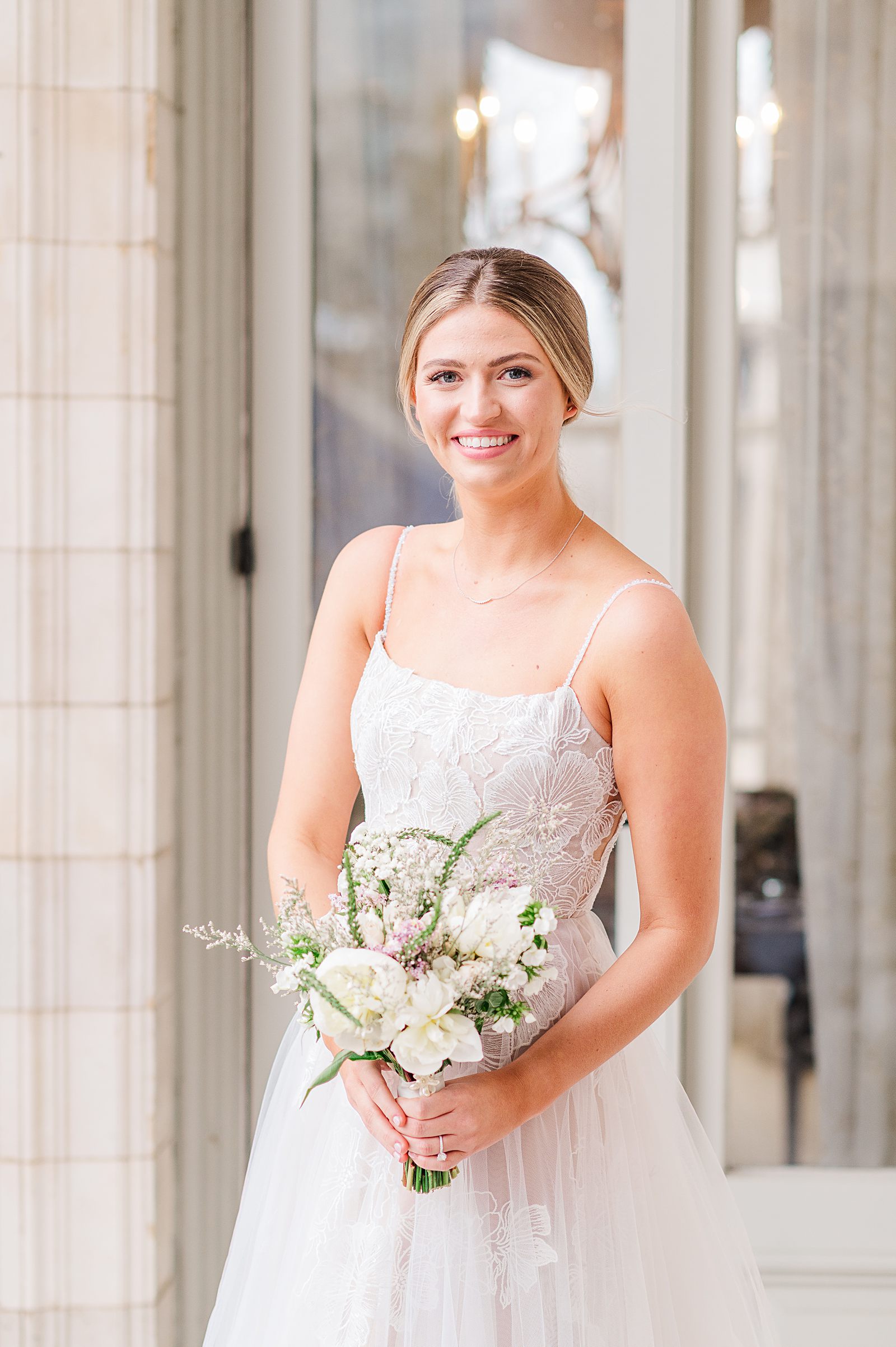 Bridal Portraits with Anthropologie BHLDN Dress at Jefferson Hotel Winter Wedding. Richmond Wedding Photographer Kailey Brianne Photography