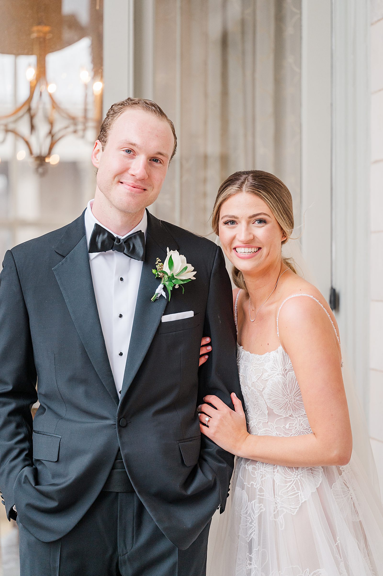 Bride and Groom Portraits with veil at Jefferson Hotel Winter Wedding. Virginia Wedding Photographer Kailey Brianne Photography