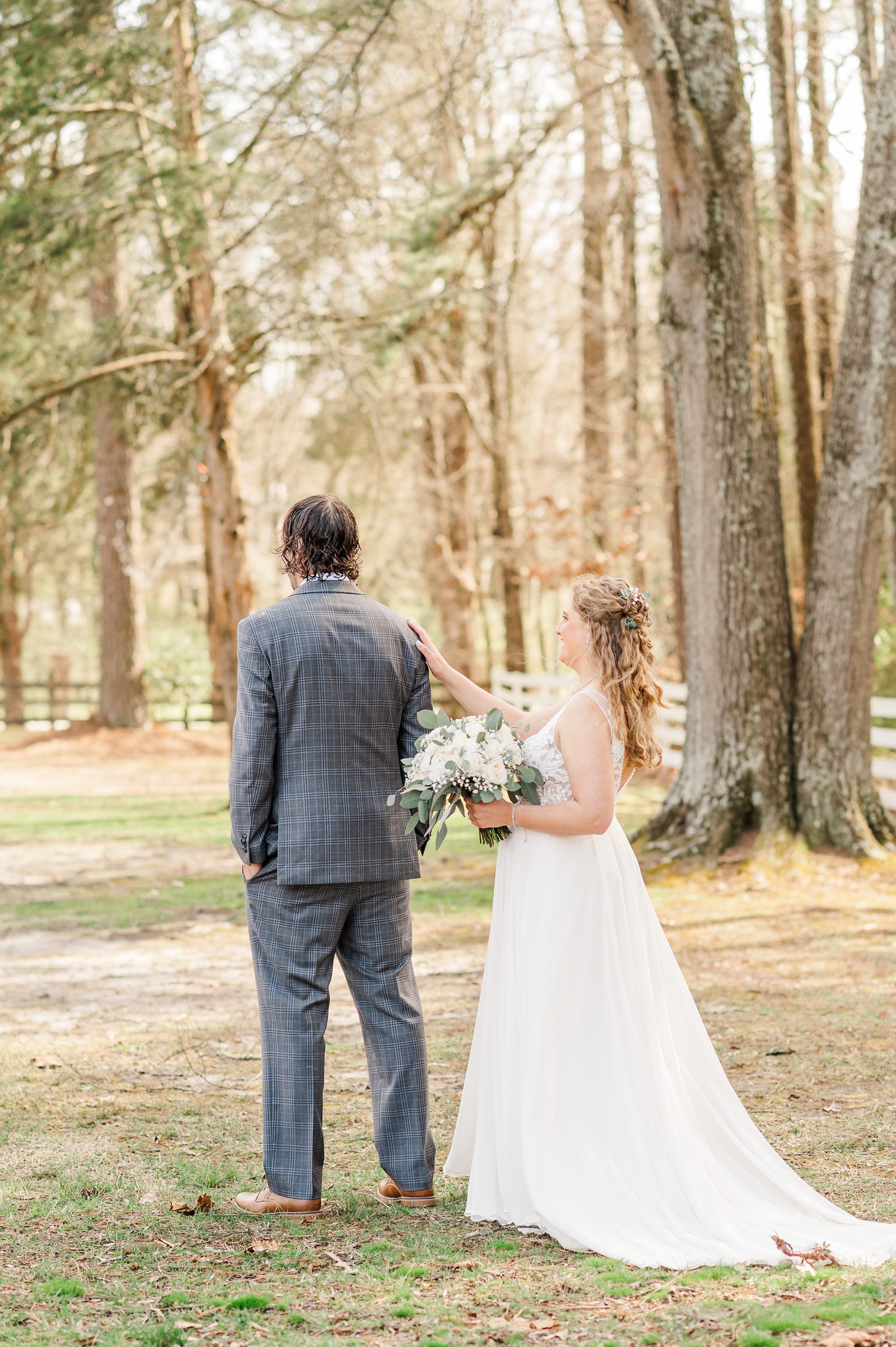 Bride and Groom First Look during Spring Virginia Cliffe Inn Wedding. Richmond Wedding Photographer Kailey Brianne Photography. 
