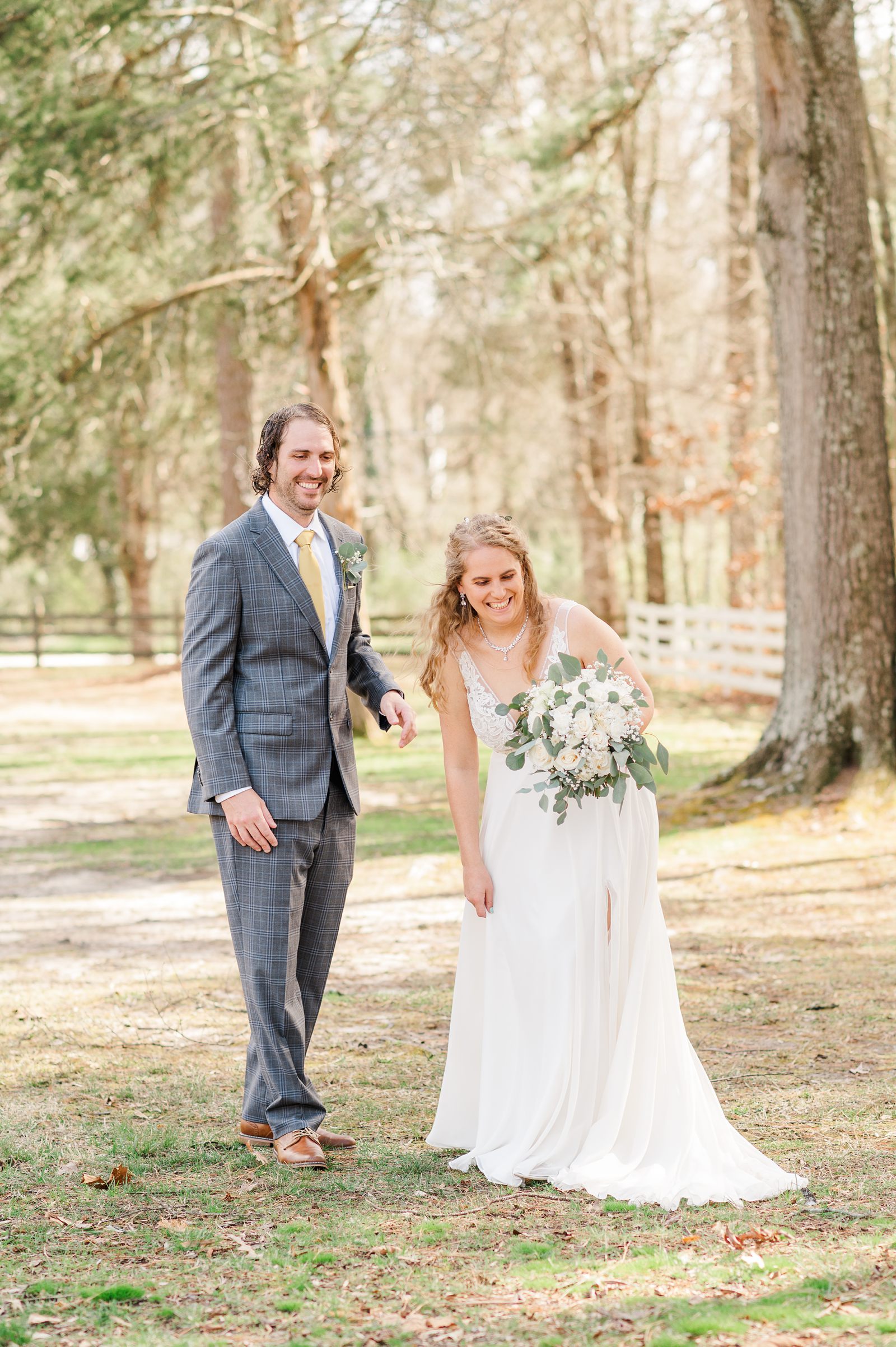 Bride and Groom First Look during Spring Virginia Cliffe Inn Wedding. Richmond Wedding Photographer Kailey Brianne Photography. 