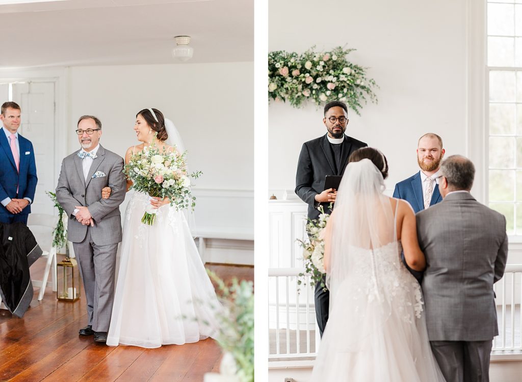 Indoor Church Ceremony with White Walls at Waverly Estate Wedding. 