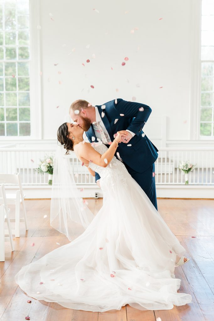 Epic Bride and Groom Kiss at Waverly Estate Wedding in Lunenburg Virginia 