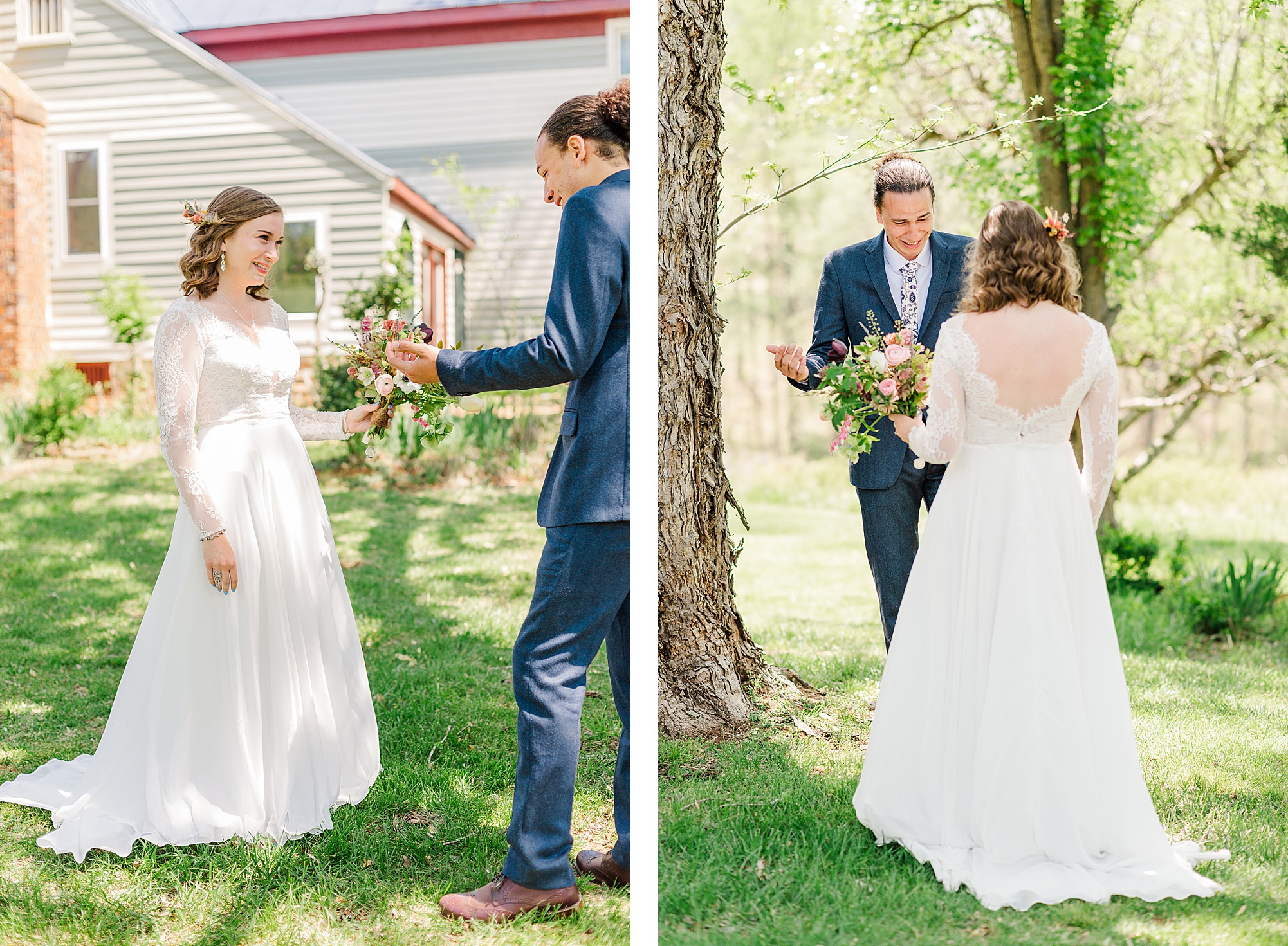 Bride and Groom Emotional First Look at Virginia Cove Wedding Farmville Wedding Photographer