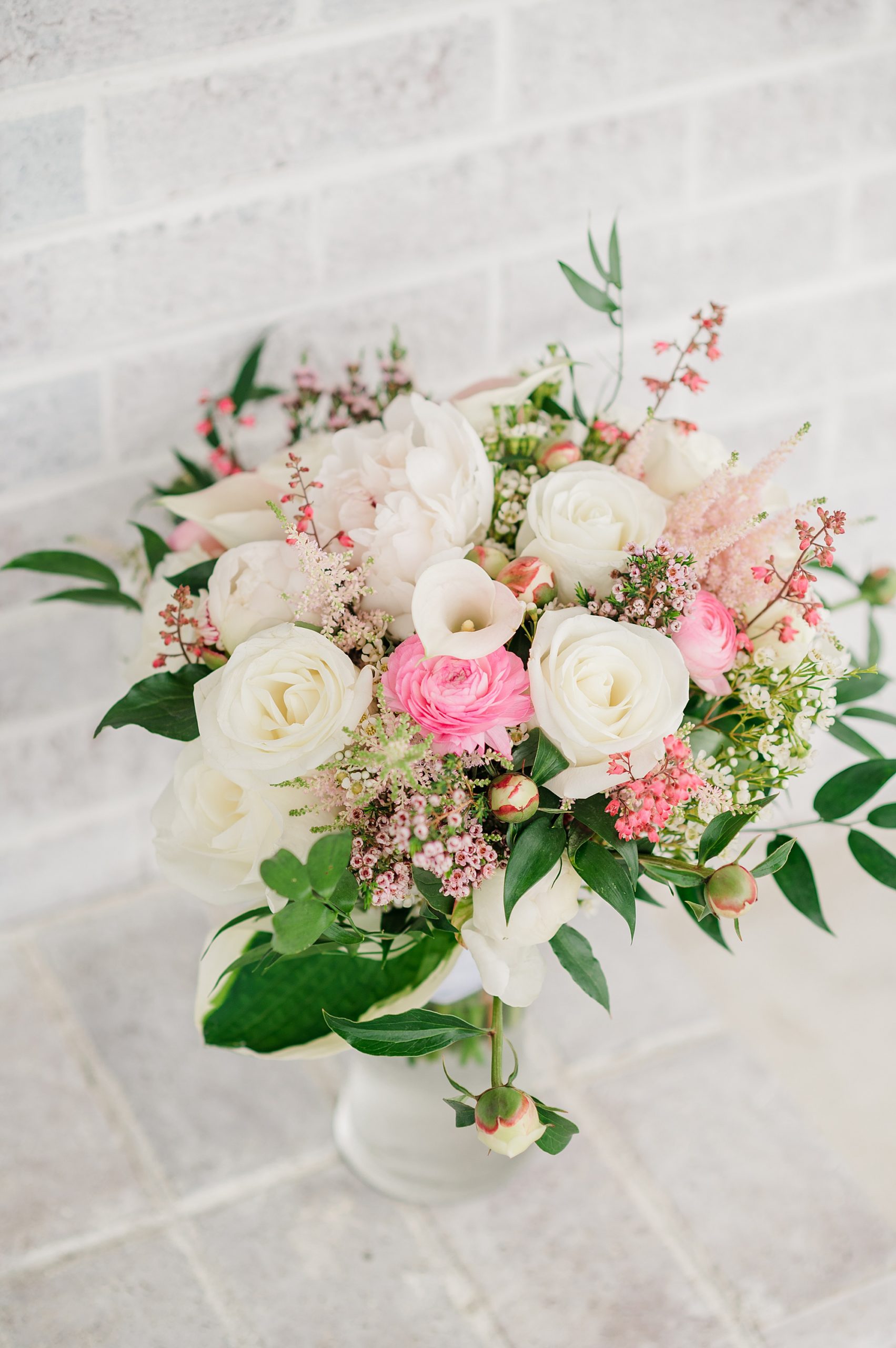 White and Pink Wedding Bouquet at Spring Cousiac Manor Wedding