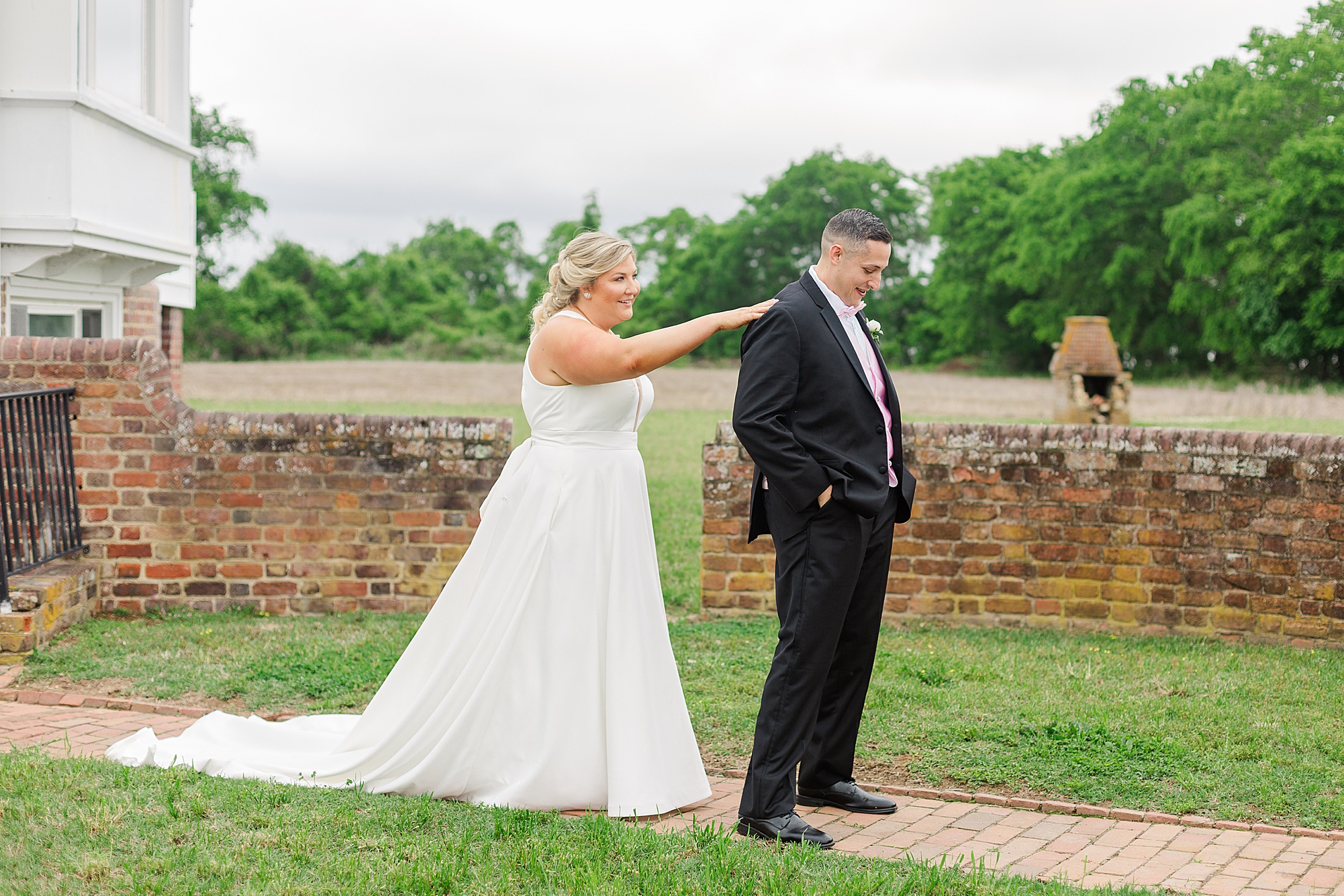 Bride and Groom First Look at Spring Cousiac Manor Wedding. Wedding Photography by Kailey Brianne Photography