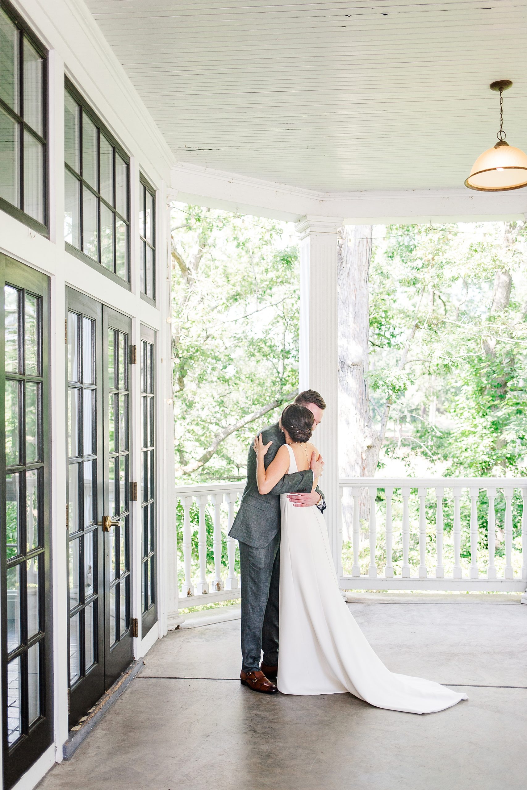 Bride and Groom First Look at Lewis Ginter Botanical Wedding